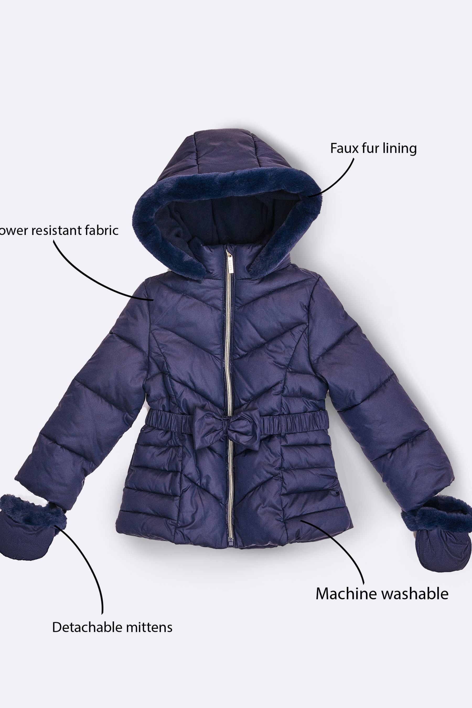 Navy Mini Belted Padded Coat