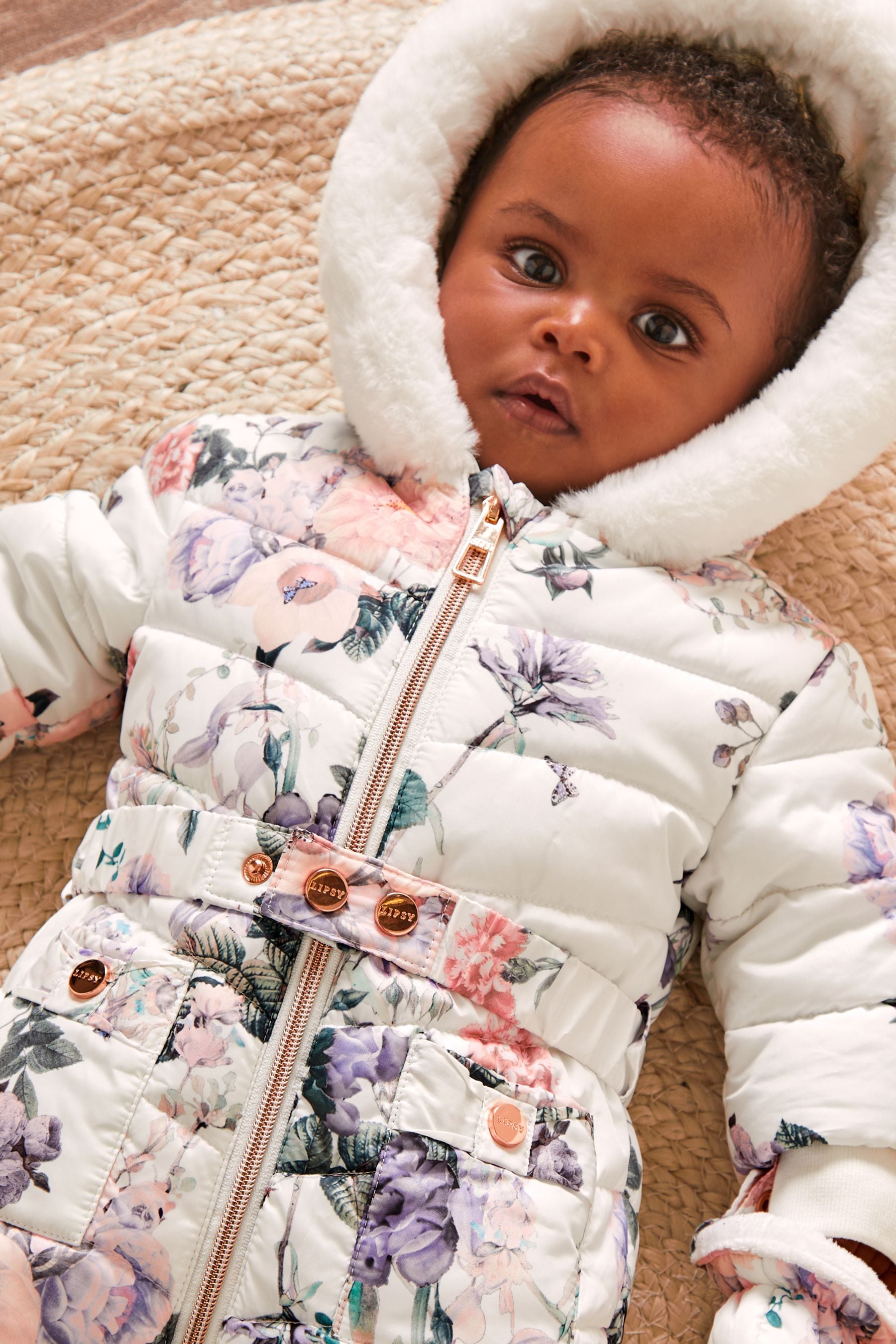 White Floral Baby Snowsuit