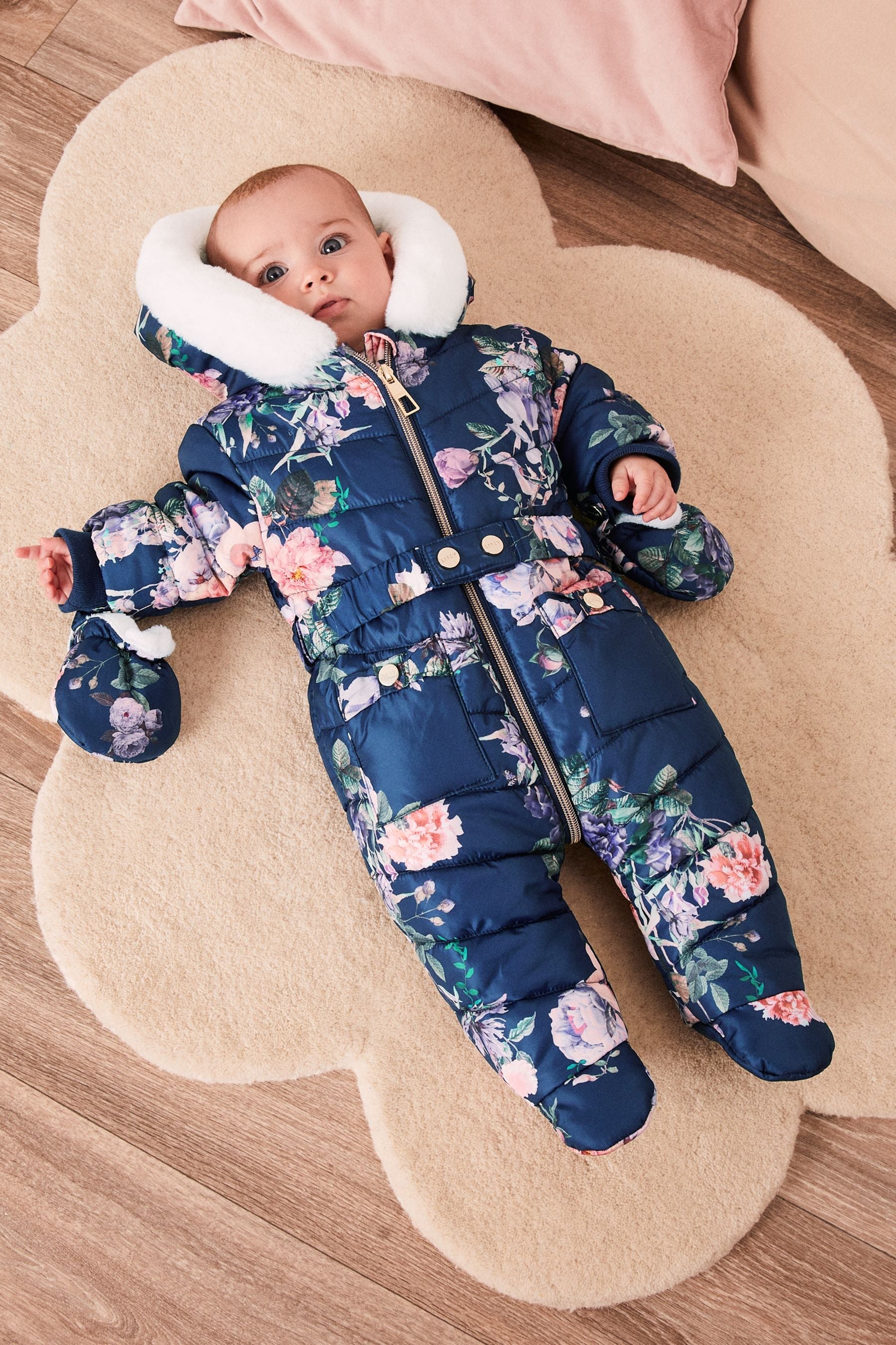 Navy Fleece Lined Baby Snowsuit