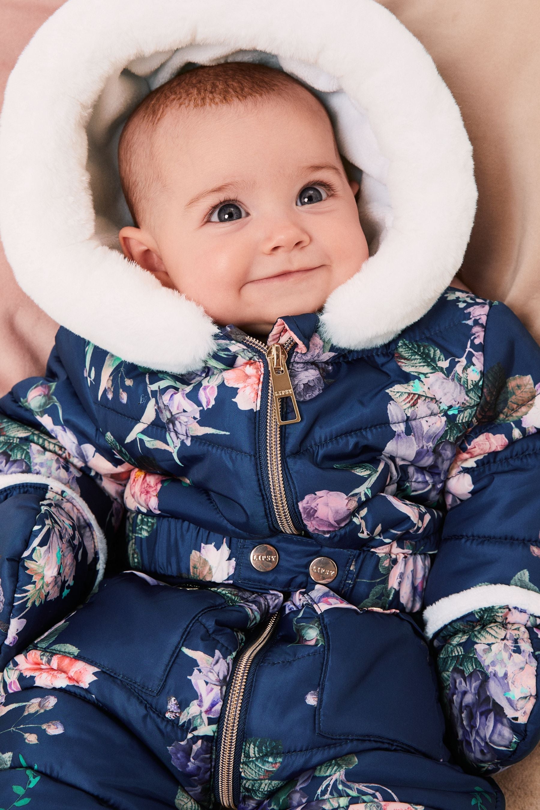 Navy Fleece Lined Baby Snowsuit