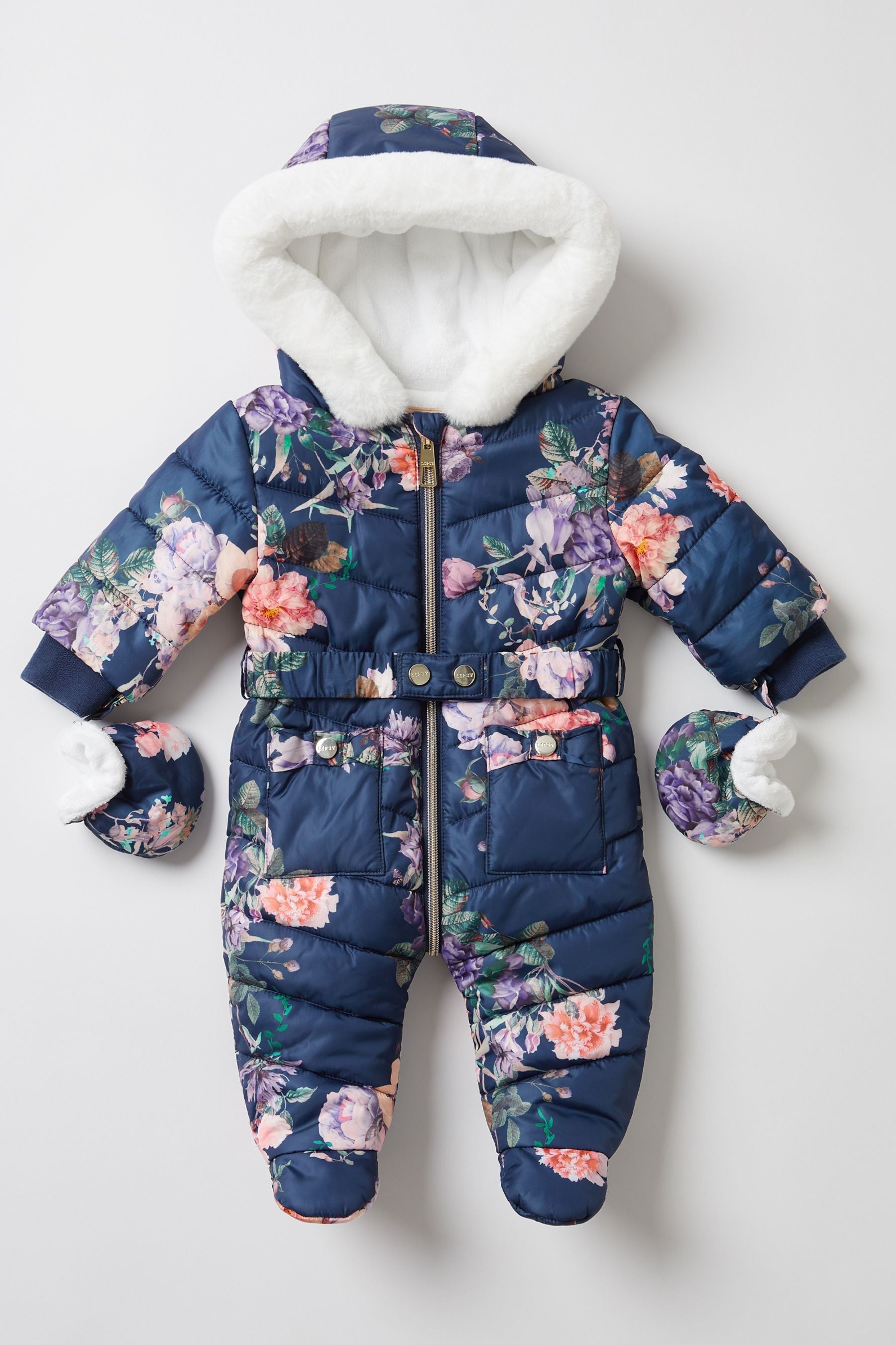 Navy Fleece Lined Baby Snowsuit