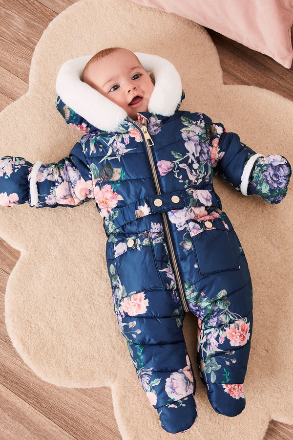 Navy Fleece Lined Baby Snowsuit