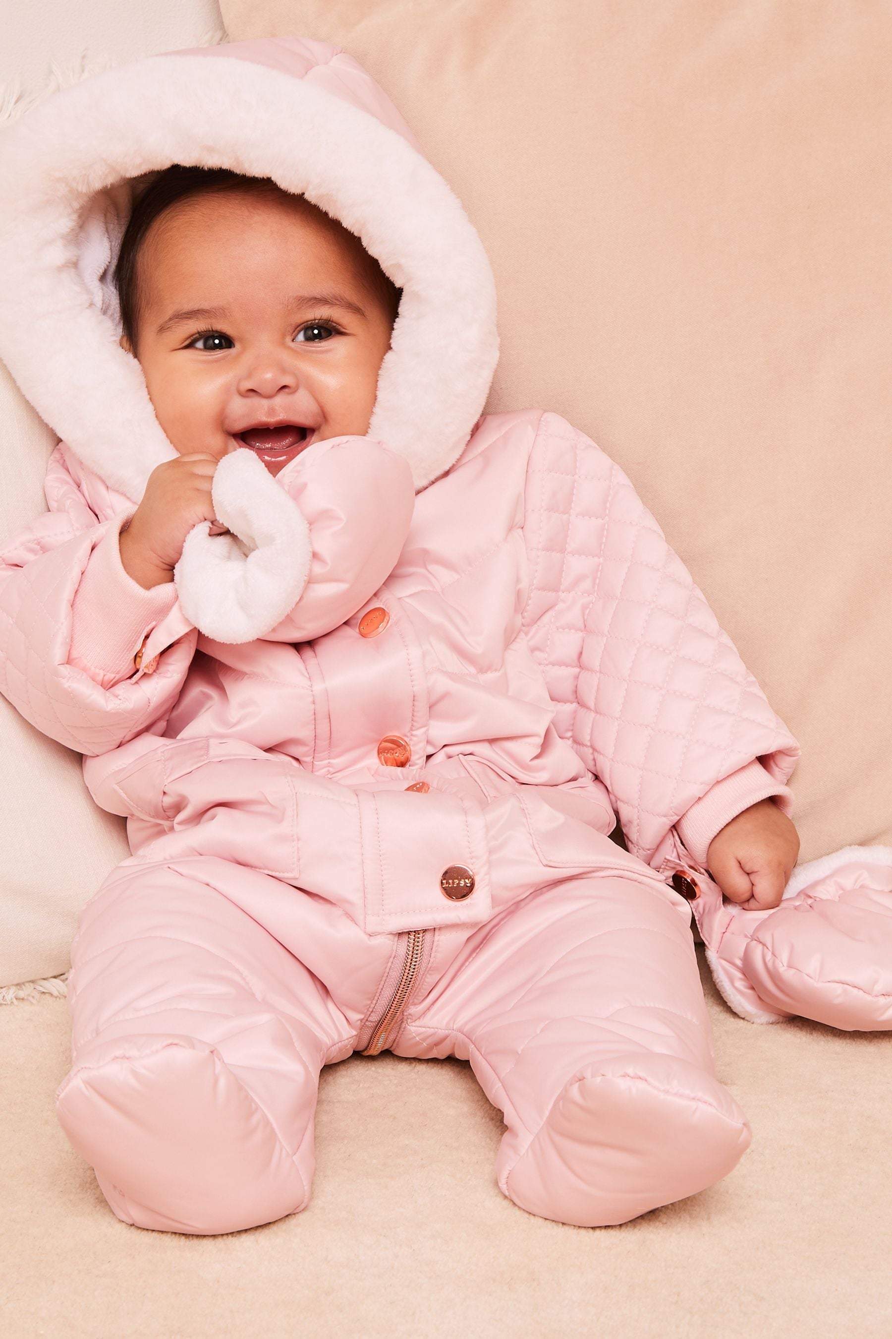 Pink Fleece Lined Baby Snowsuit