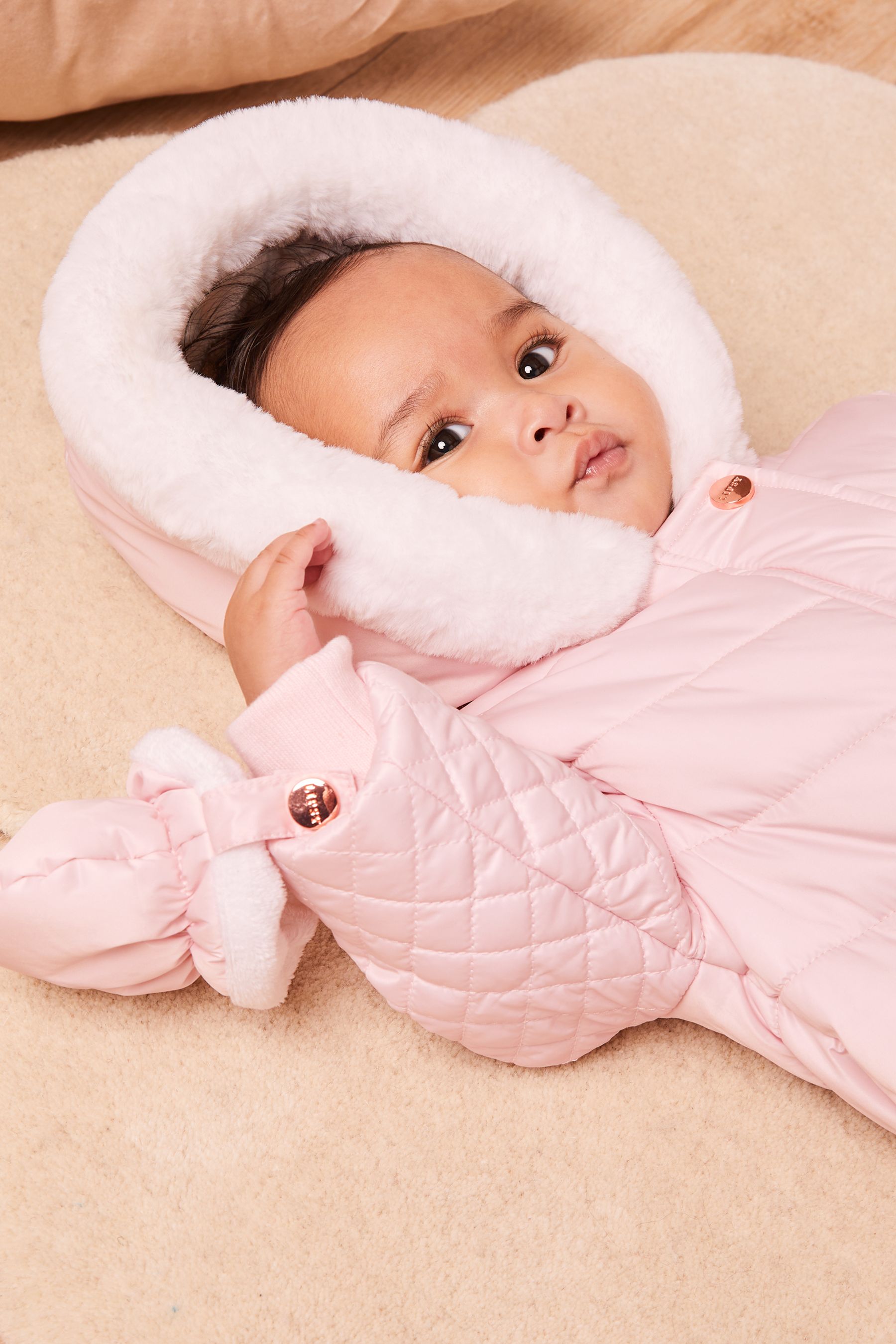 Pink Fleece Lined Baby Snowsuit