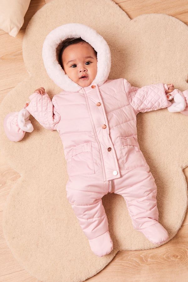 Pink Fleece Lined Baby Snowsuit