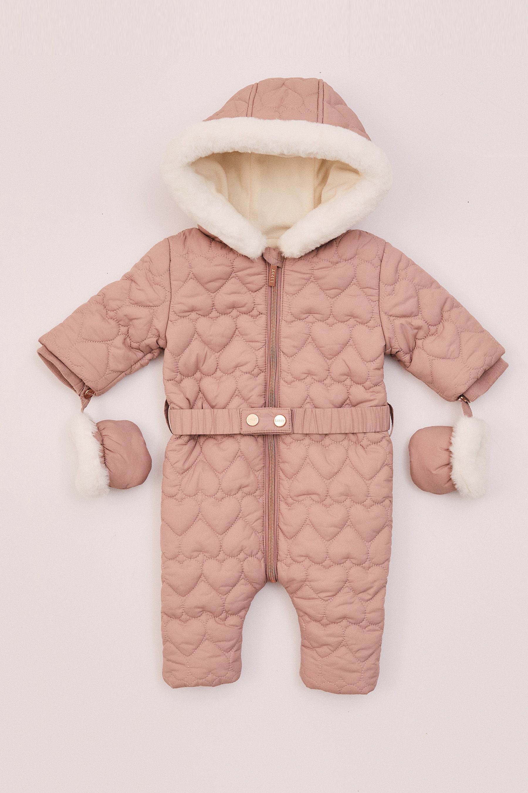 Rose Pink Baby Quilted Heart Snowsuit