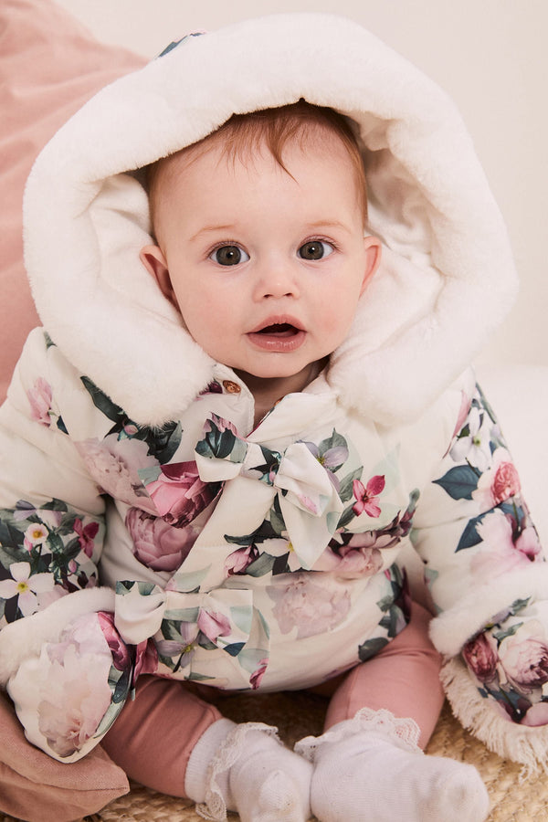 White Floral Baby Coat