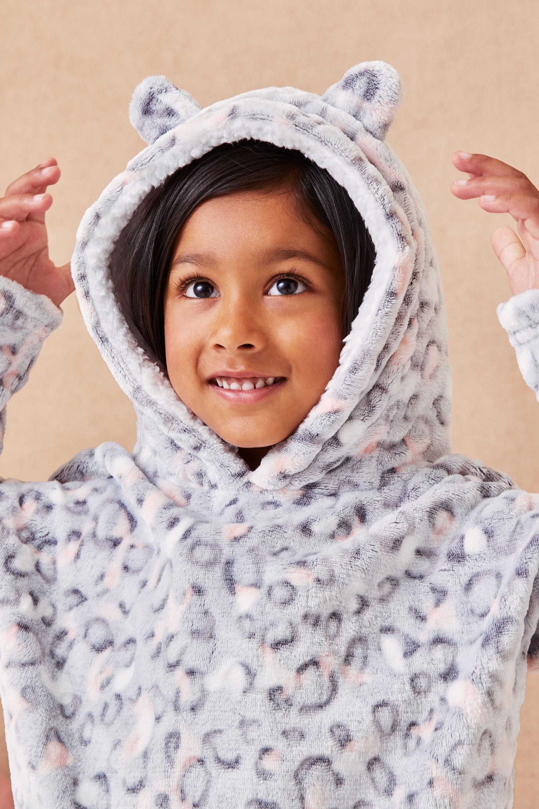 Grey Leopard Mini Snuggle Hoodie Poncho