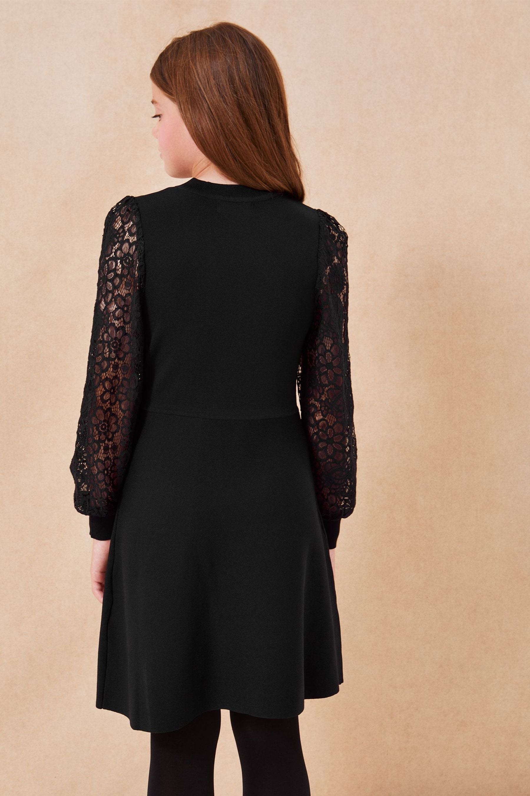 Black Lace Sleeve Knitted Dress