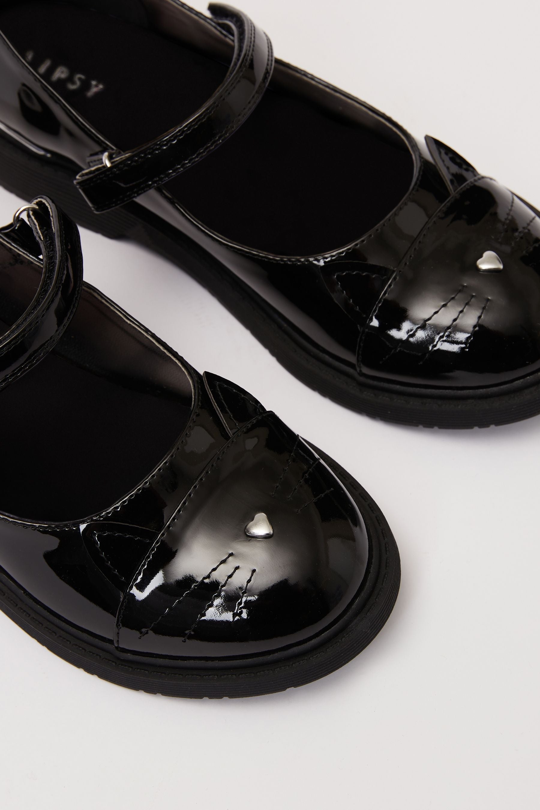 Black Patent Cat Mary Jane Flat School Shoe