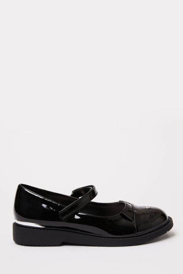 Black Patent Cat Mary Jane Flat School Shoe