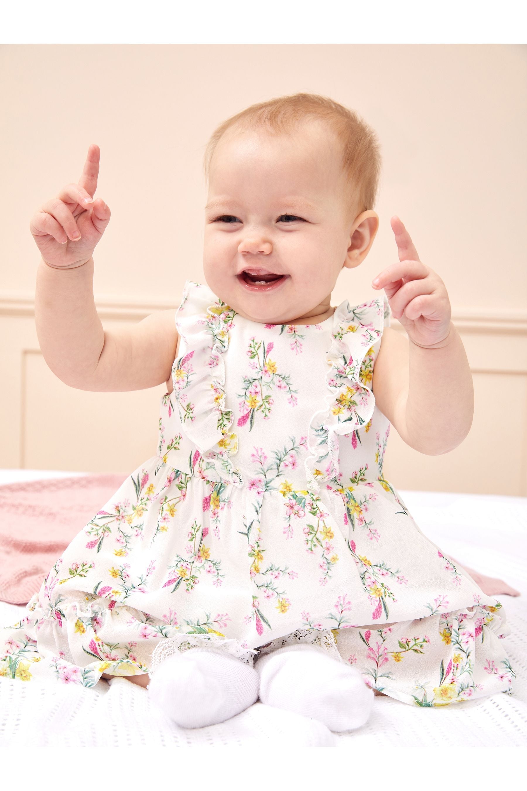 White Baby Chiffon Tiered Dress