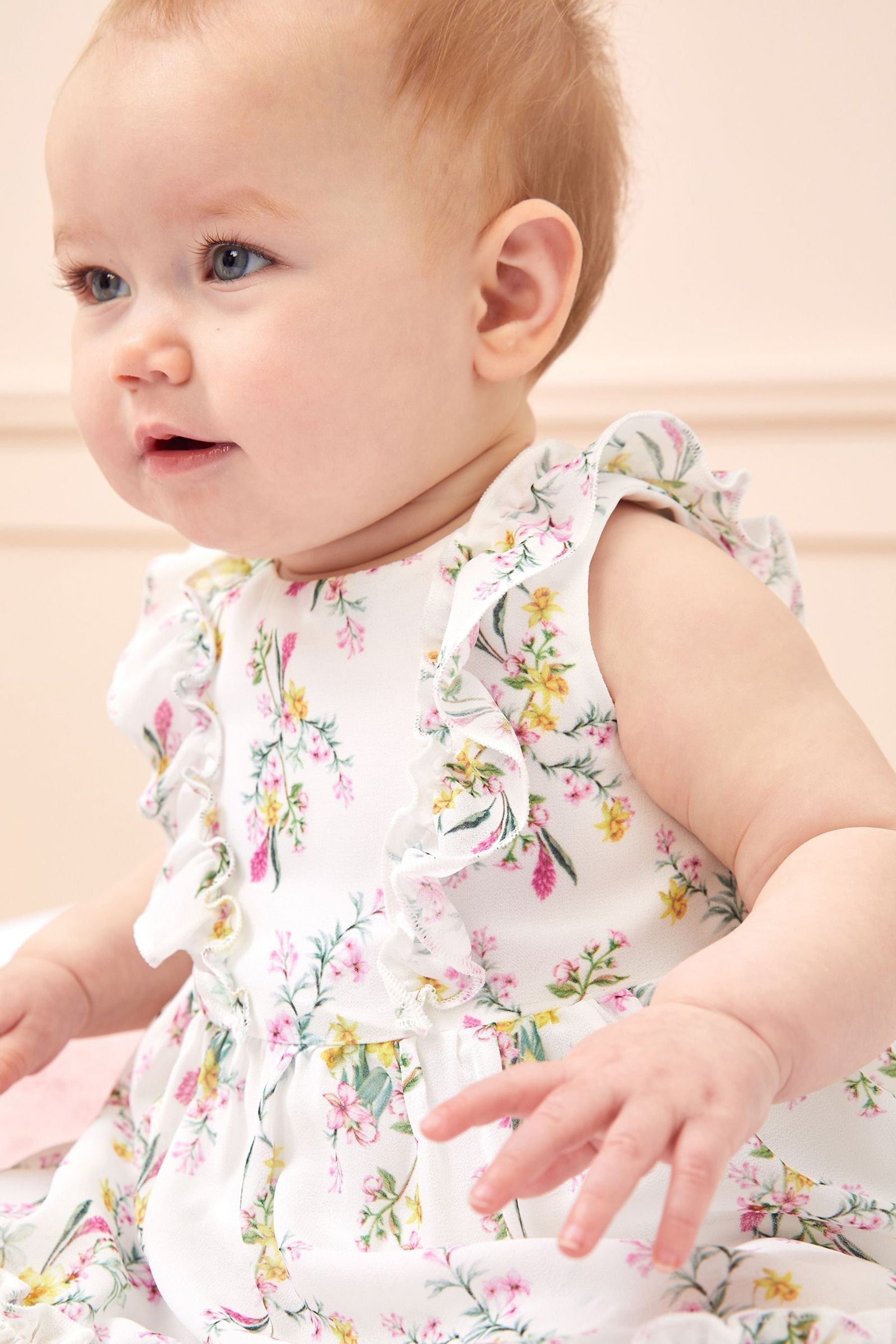 White Baby Chiffon Tiered Dress