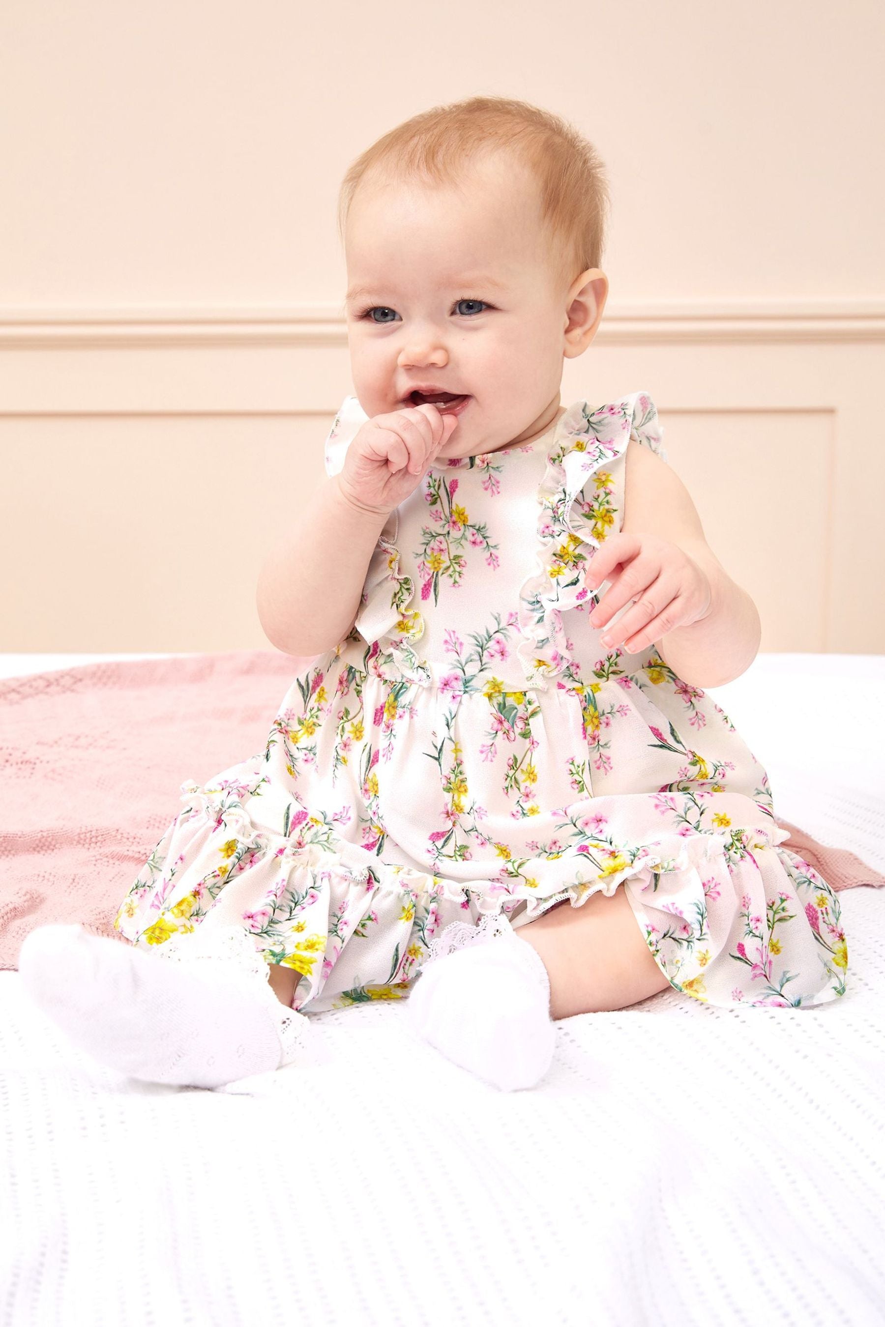 White Baby Chiffon Tiered Dress