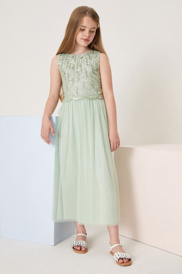 Green Sequin Bodice Occasion Maxi Dress