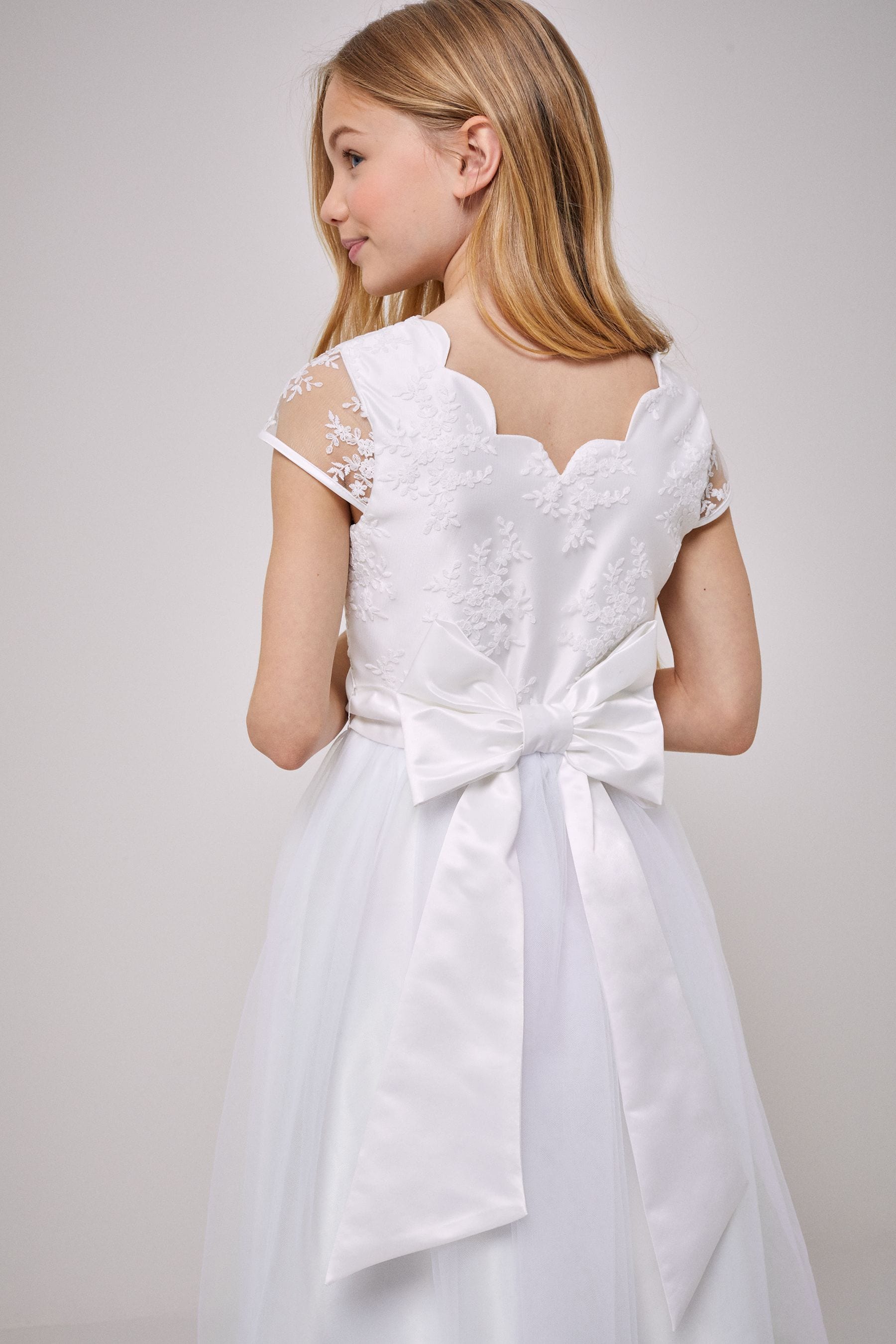 Ivory Tulle Lace Cap Sleeve Occasion Dress