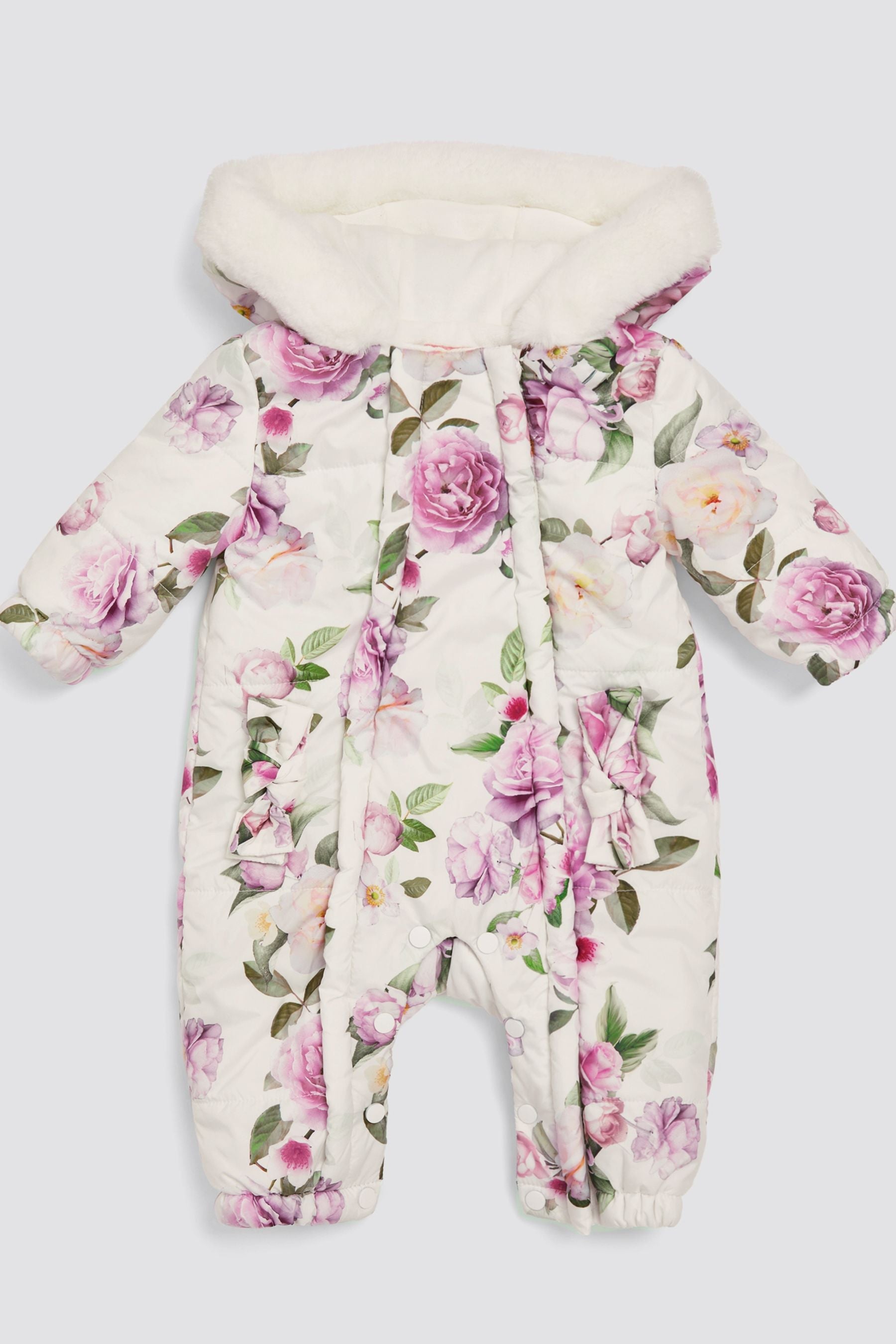 White Floral Snowsuit (0-6yrs)