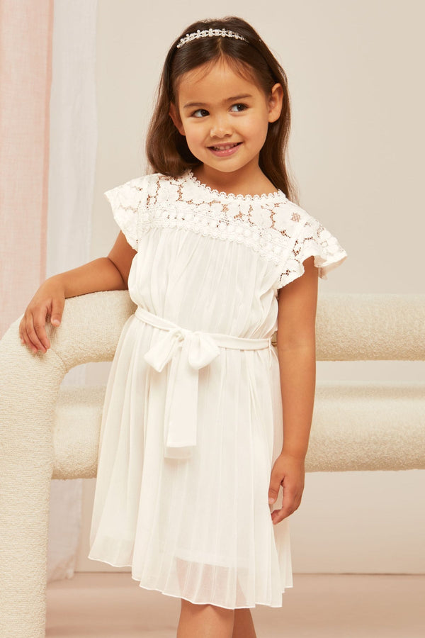 White Mini Lace Yolk Pleated Occasion Dress