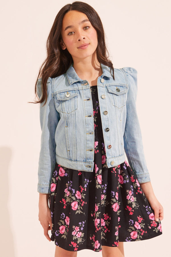 Blue Puff Sleeve Denim Jacket