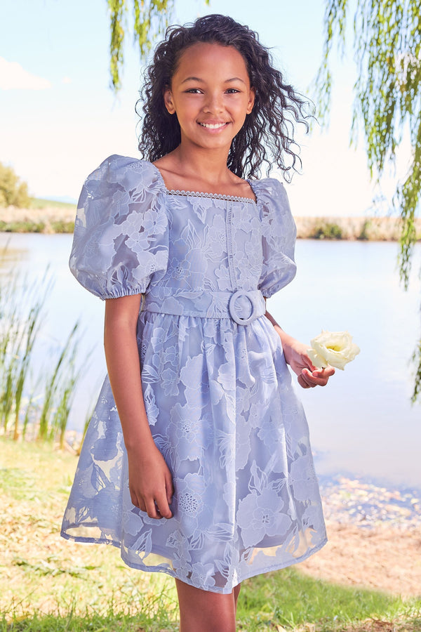 Blue Puff Sleeve Occasion Dress (3yrs-16yrs)