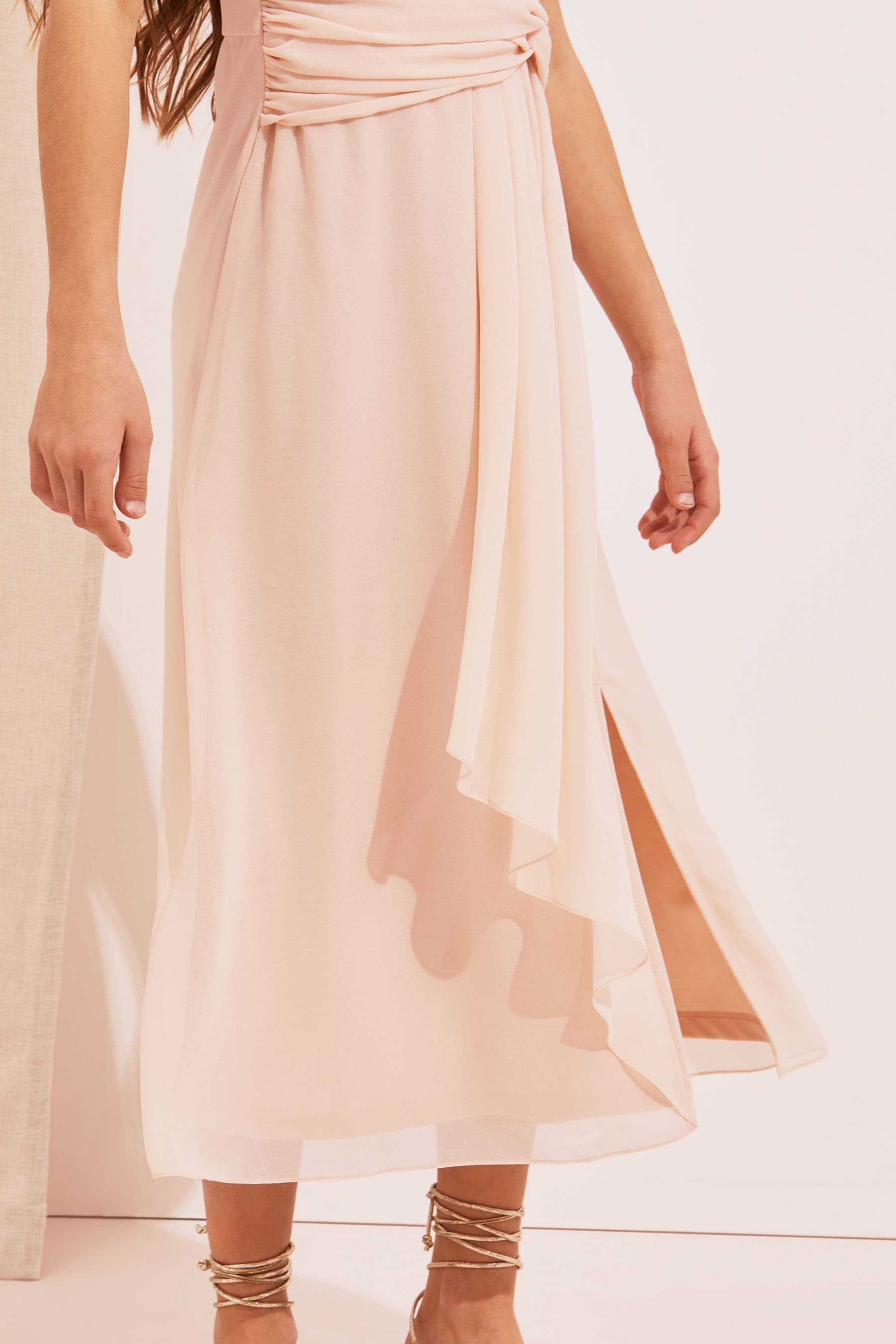 Pink Embellished Strap Maxi Occasion Dress