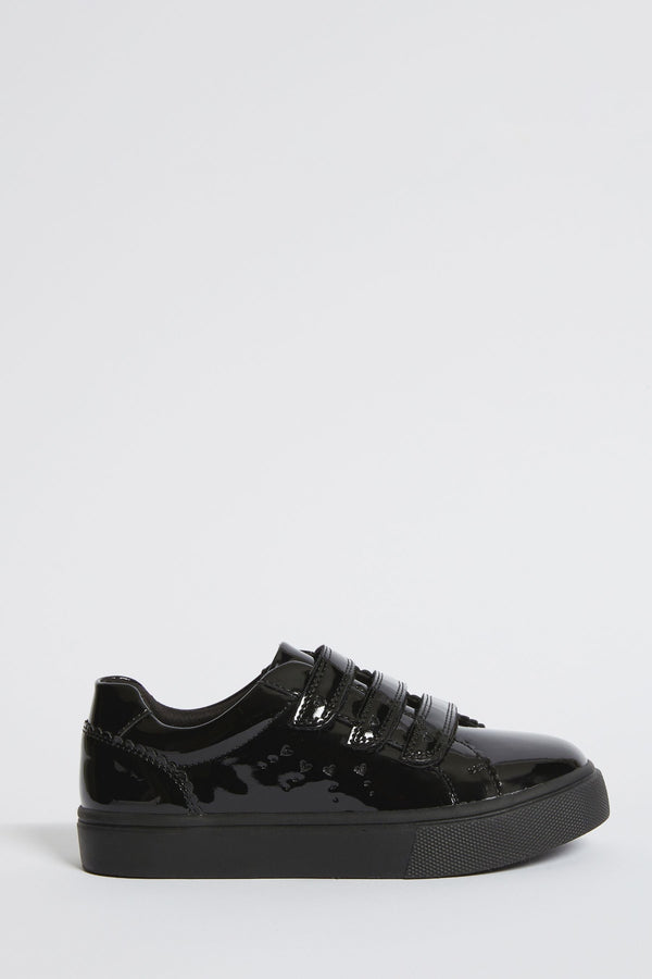 Black Patent Velcro School Trainer