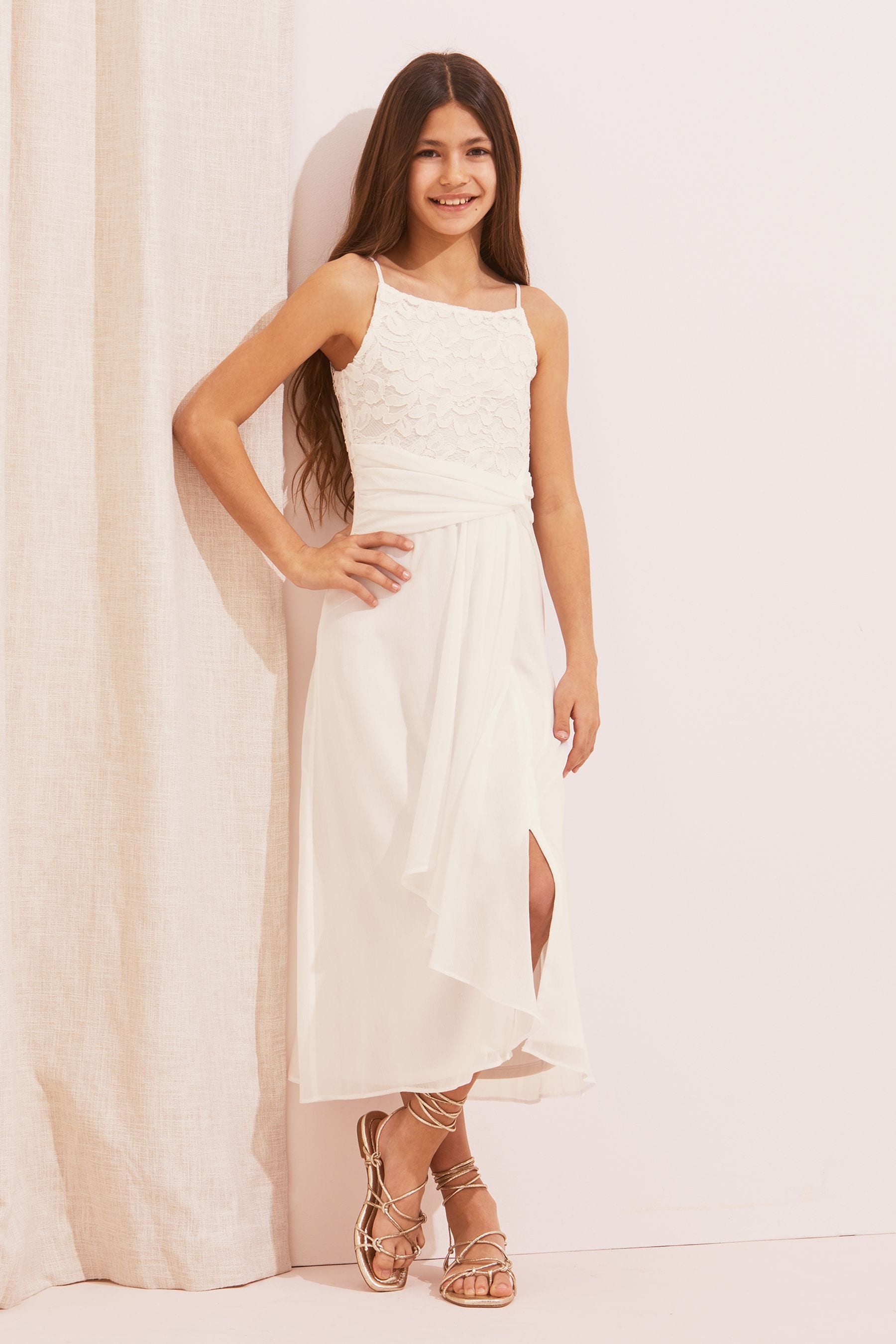 White Lace Strap Maxi Occasion Dress