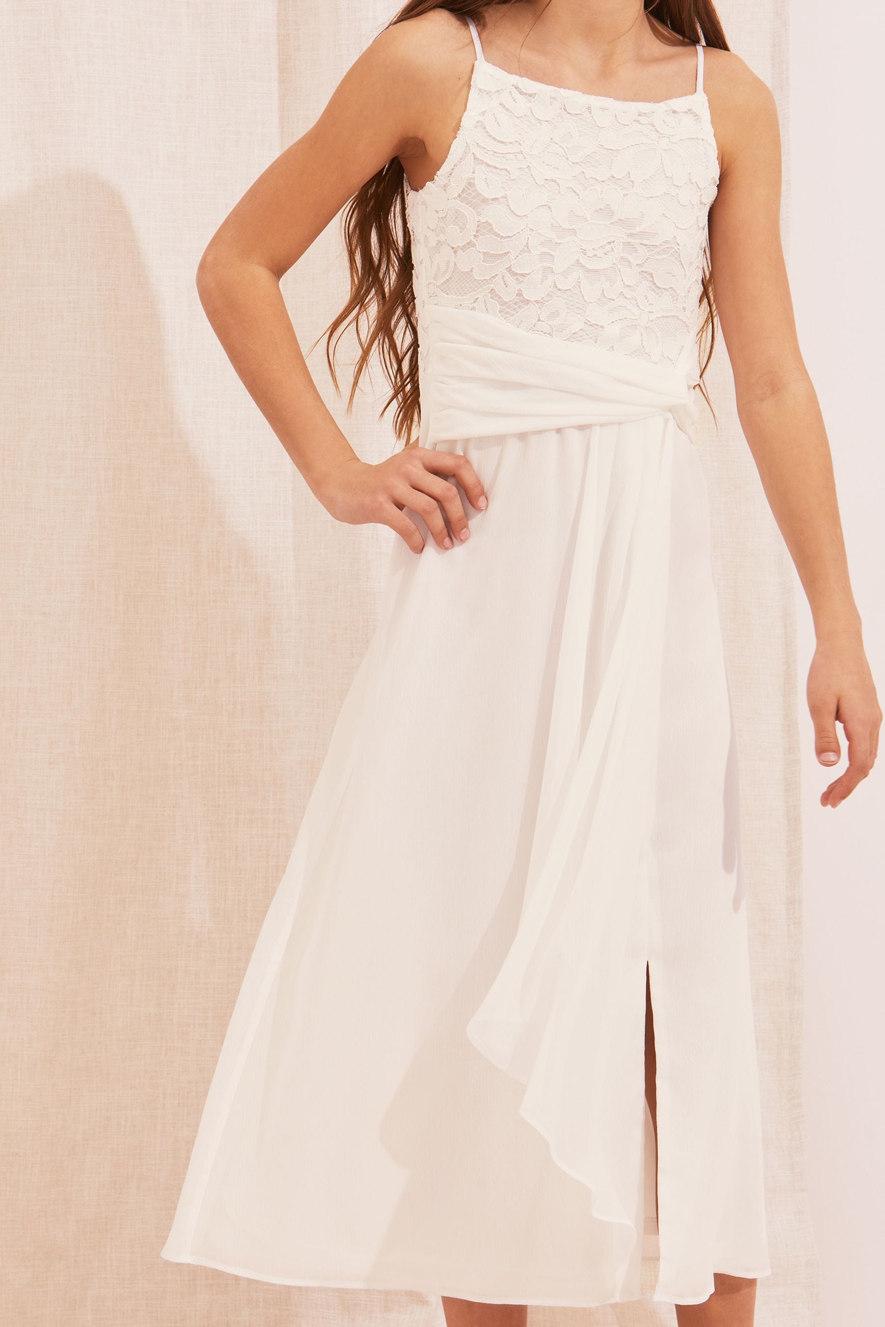 White Lace Strap Maxi Occasion Dress