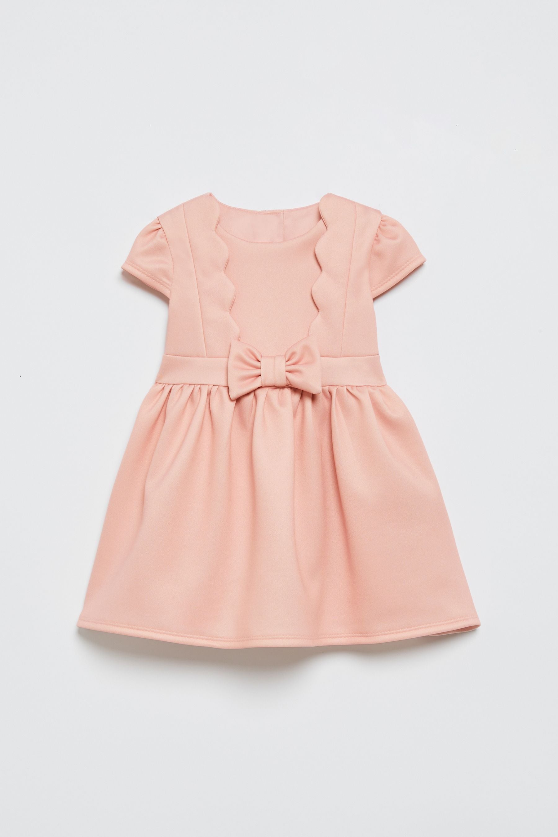 Pink Baby Scallop Scuba Dress With Headband