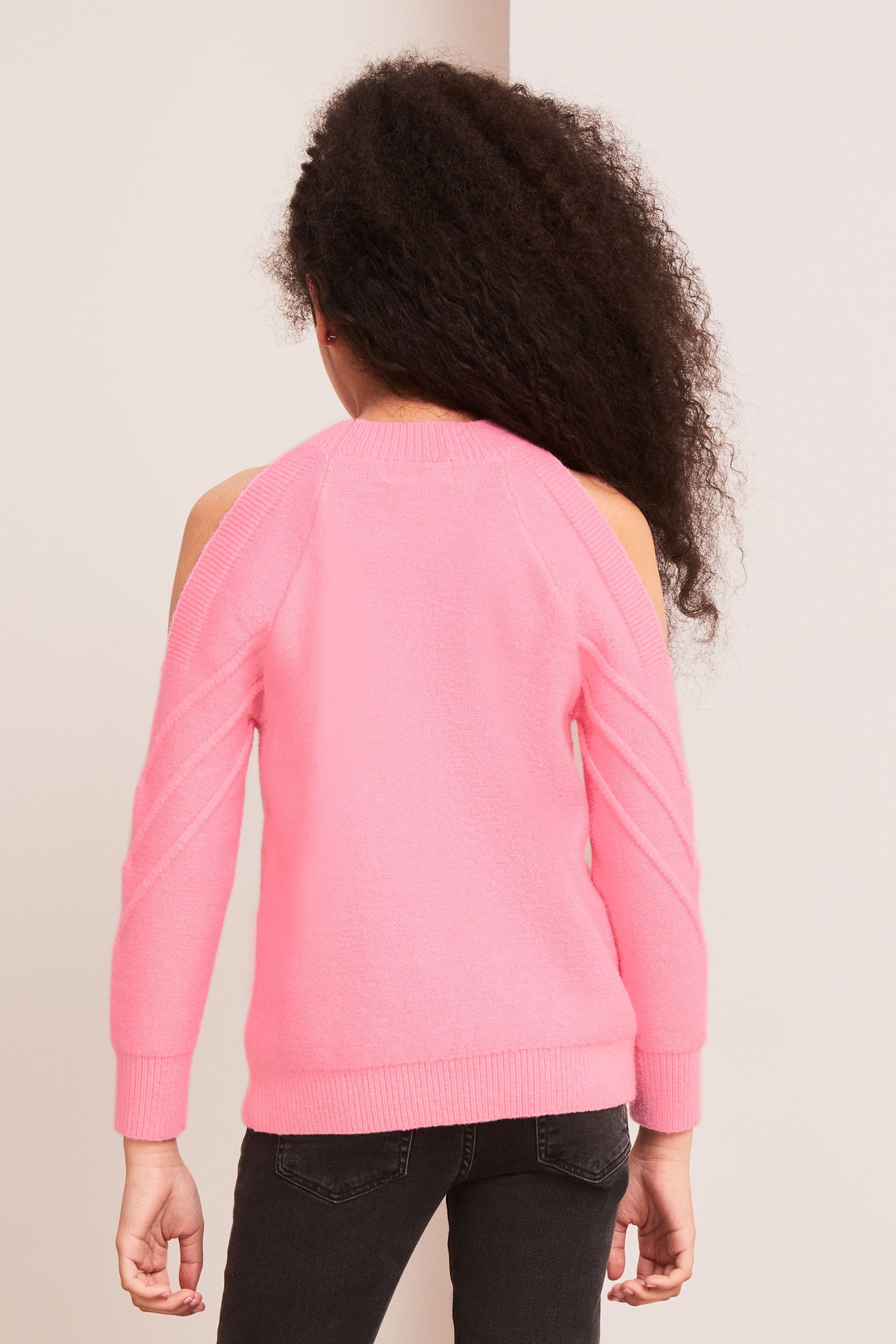 Pink Cold Shoulder Knitted Jumper