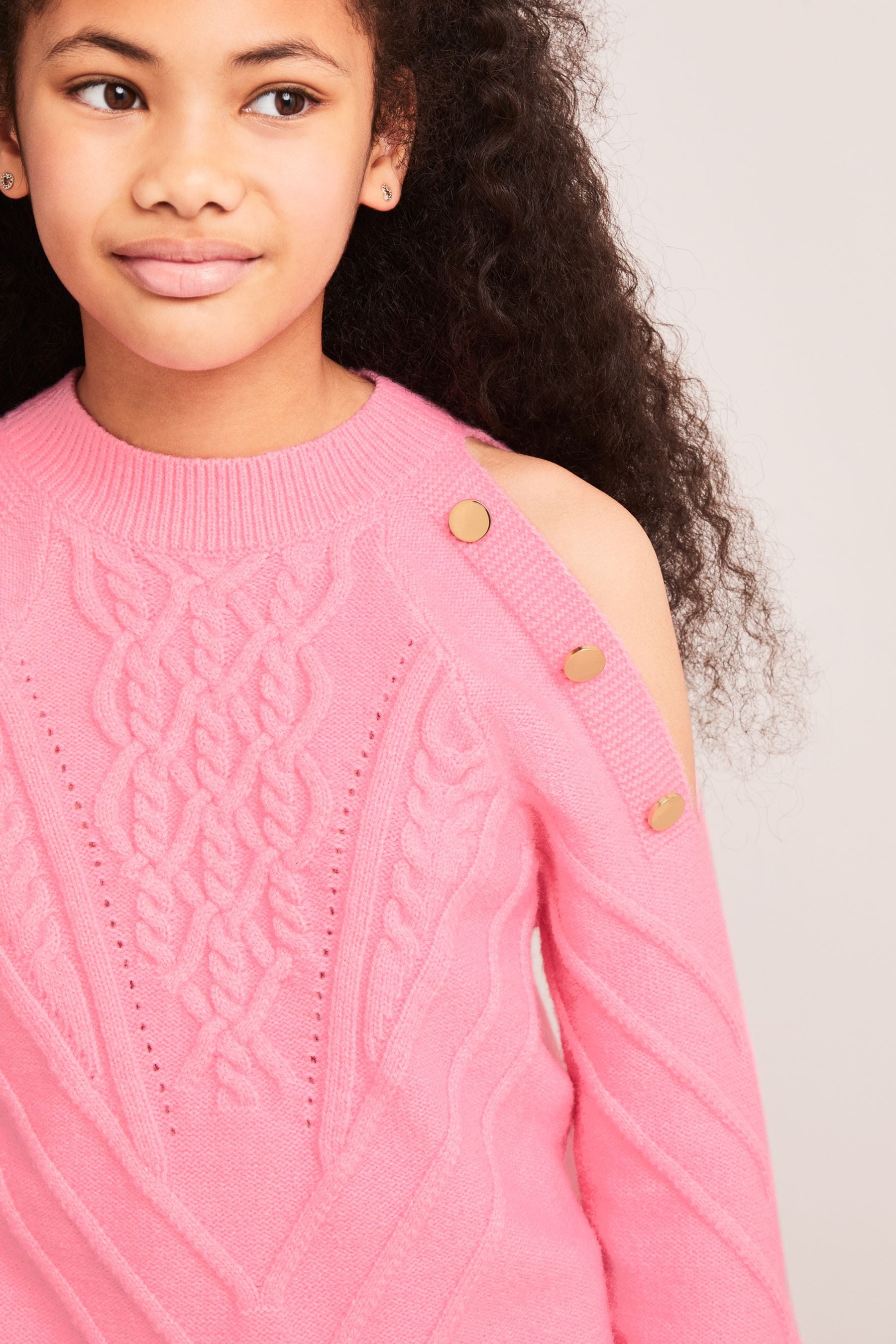 Pink Cold Shoulder Knitted Jumper