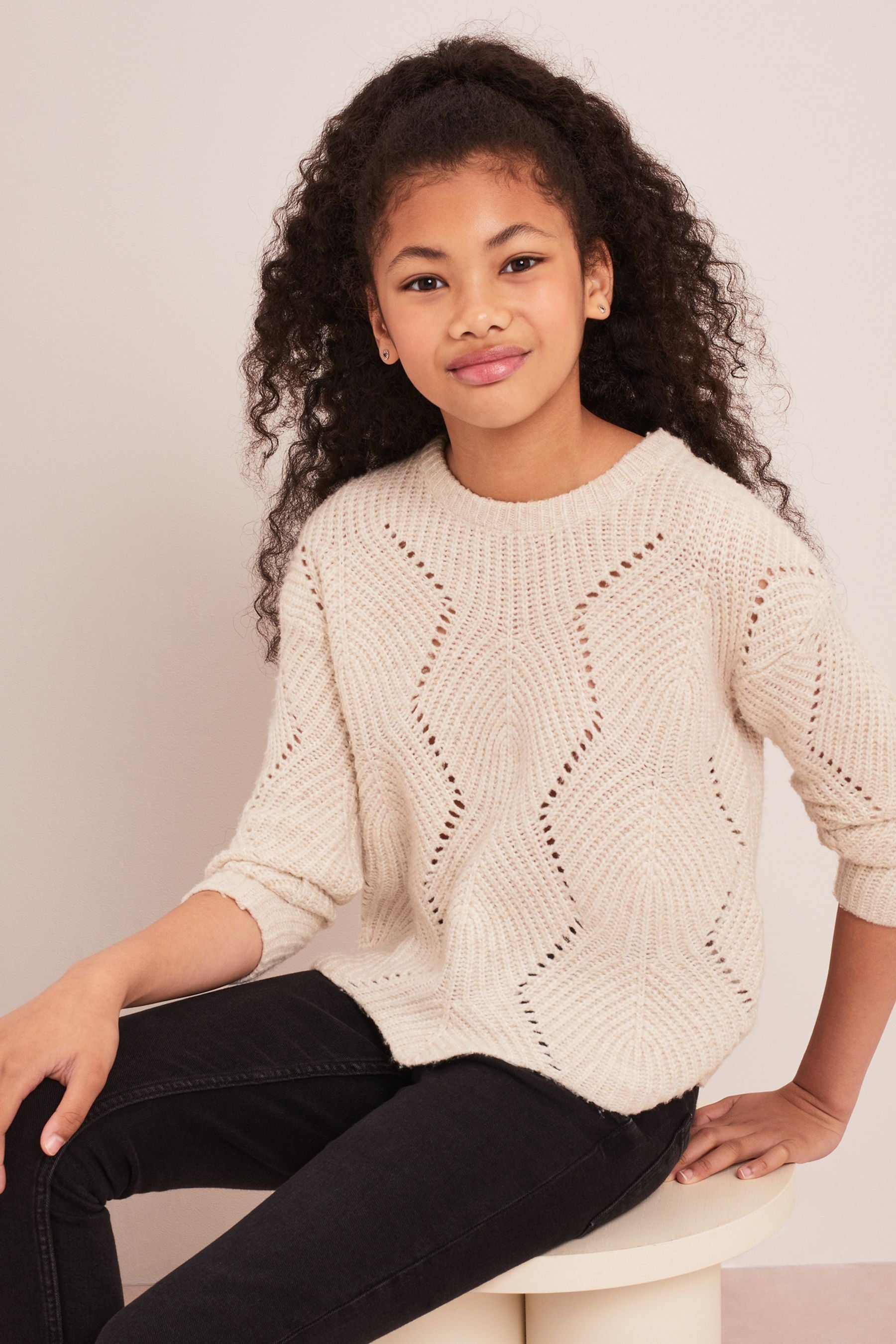 Cream Scallop Stitch Jumper