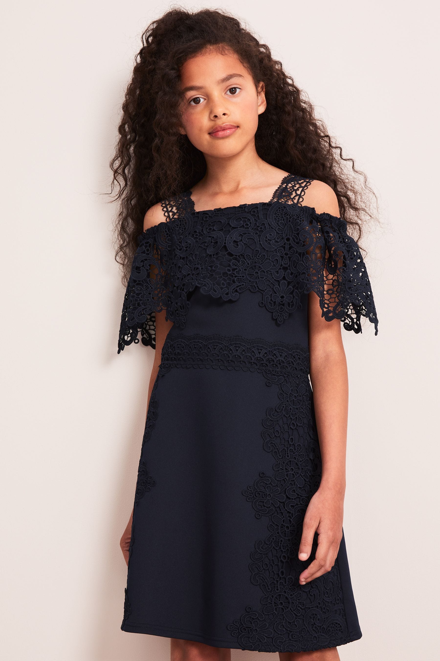 Navy Lace Mix Scuba Occasion Dress