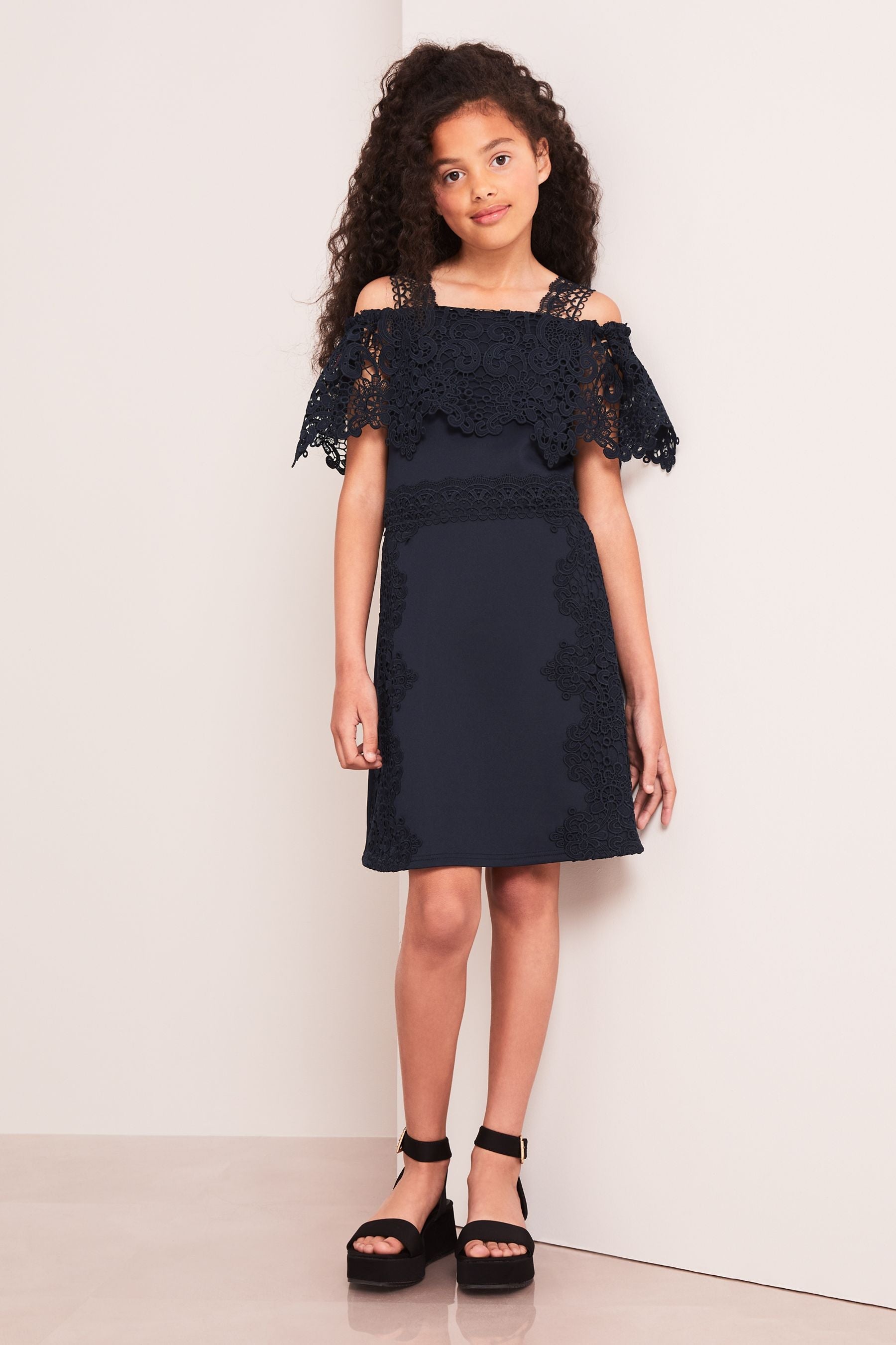 Navy Lace Mix Scuba Occasion Dress