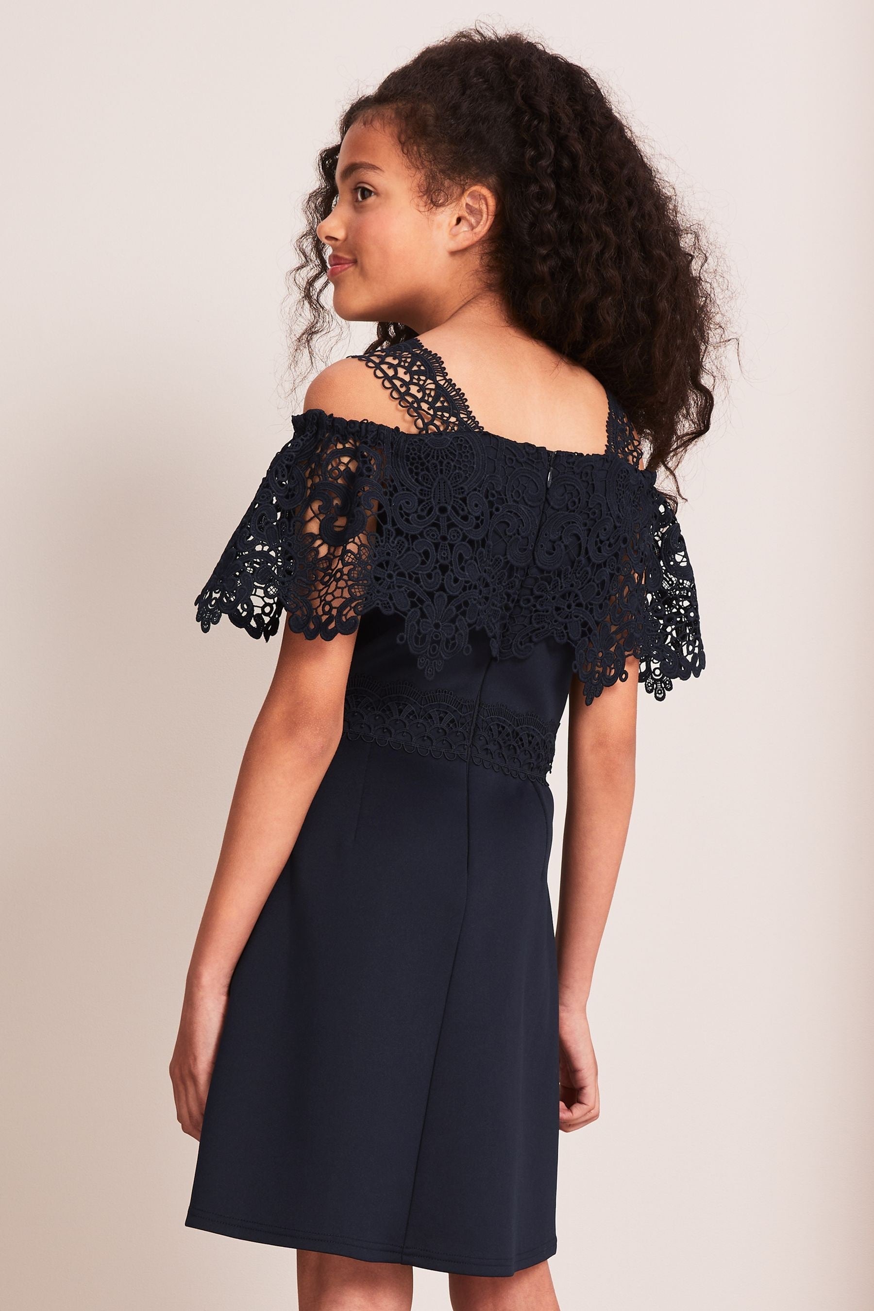 Navy Lace Mix Scuba Occasion Dress