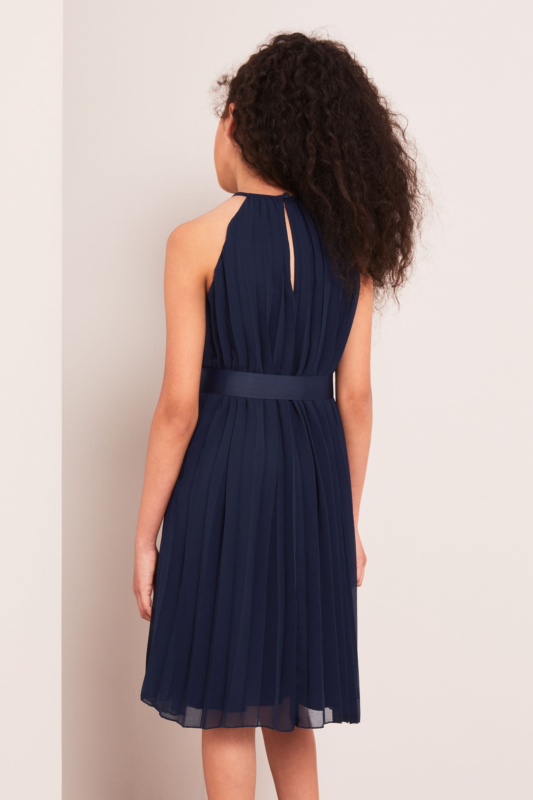 Navy Pleated Chiffon Occasion Dress