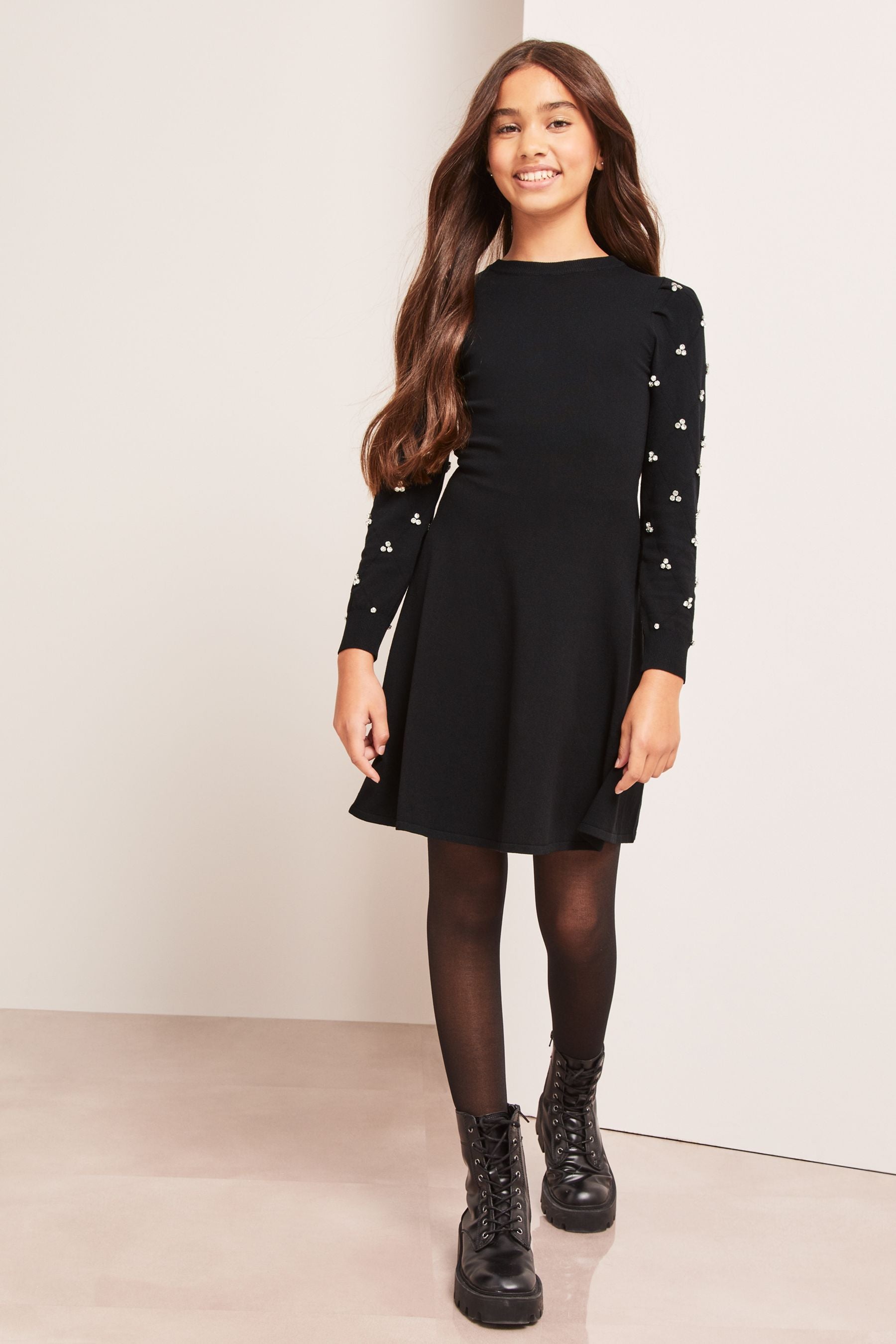 Black Embellished Knitted Dress