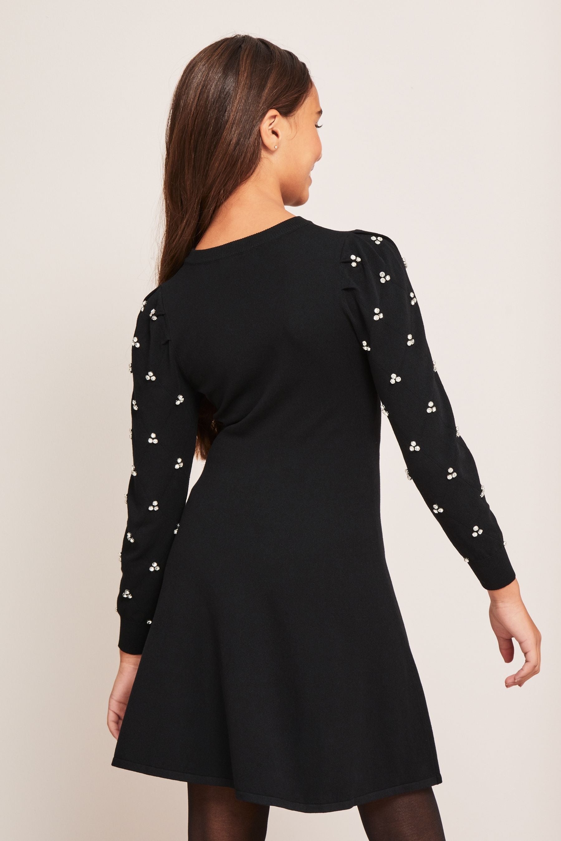 Black Embellished Knitted Dress