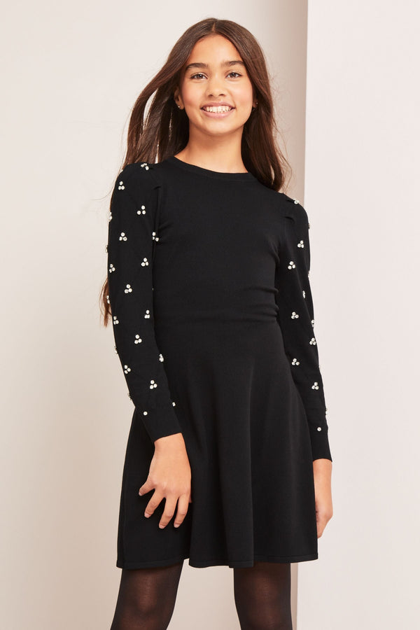 Black Embellished Knitted Dress