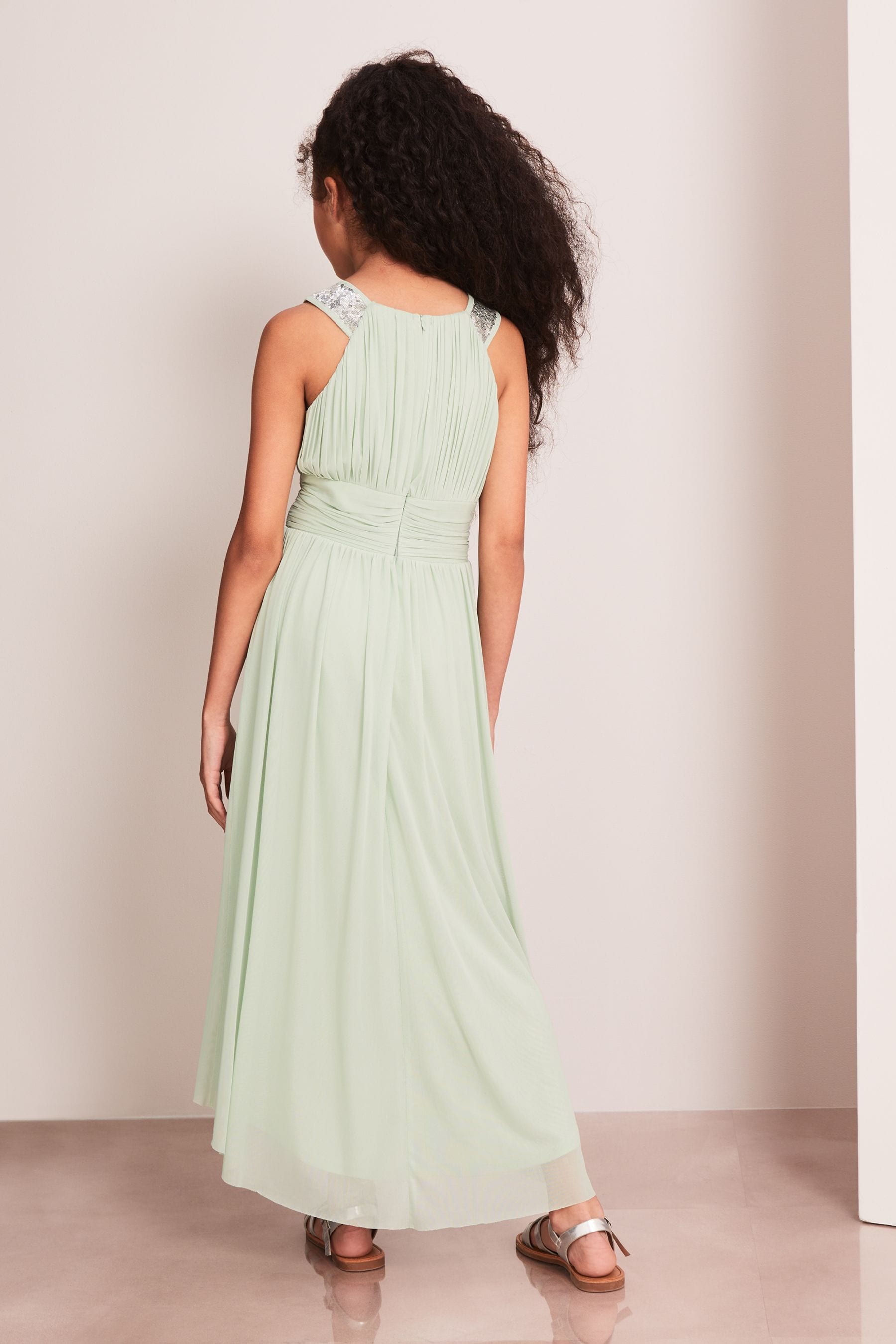 Sage Green Embellished Strap Midi Occasion Dress