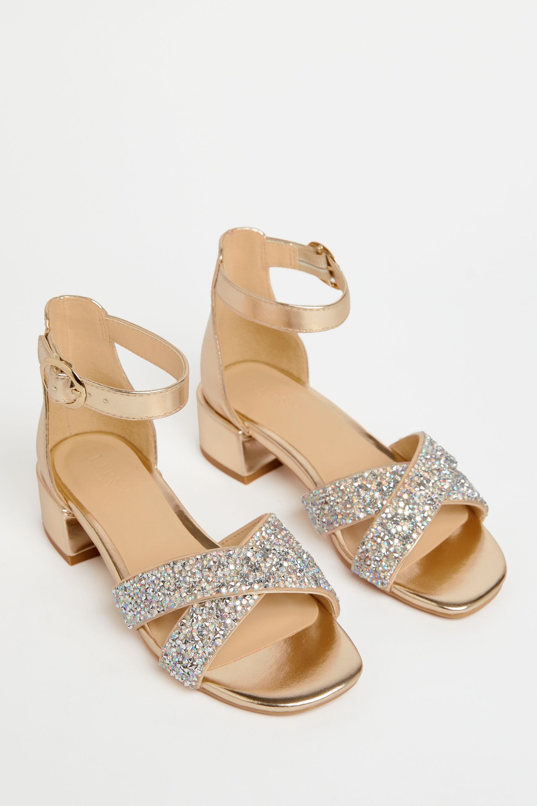 Gold Lipsy Low Block Heel Occasion Sandal