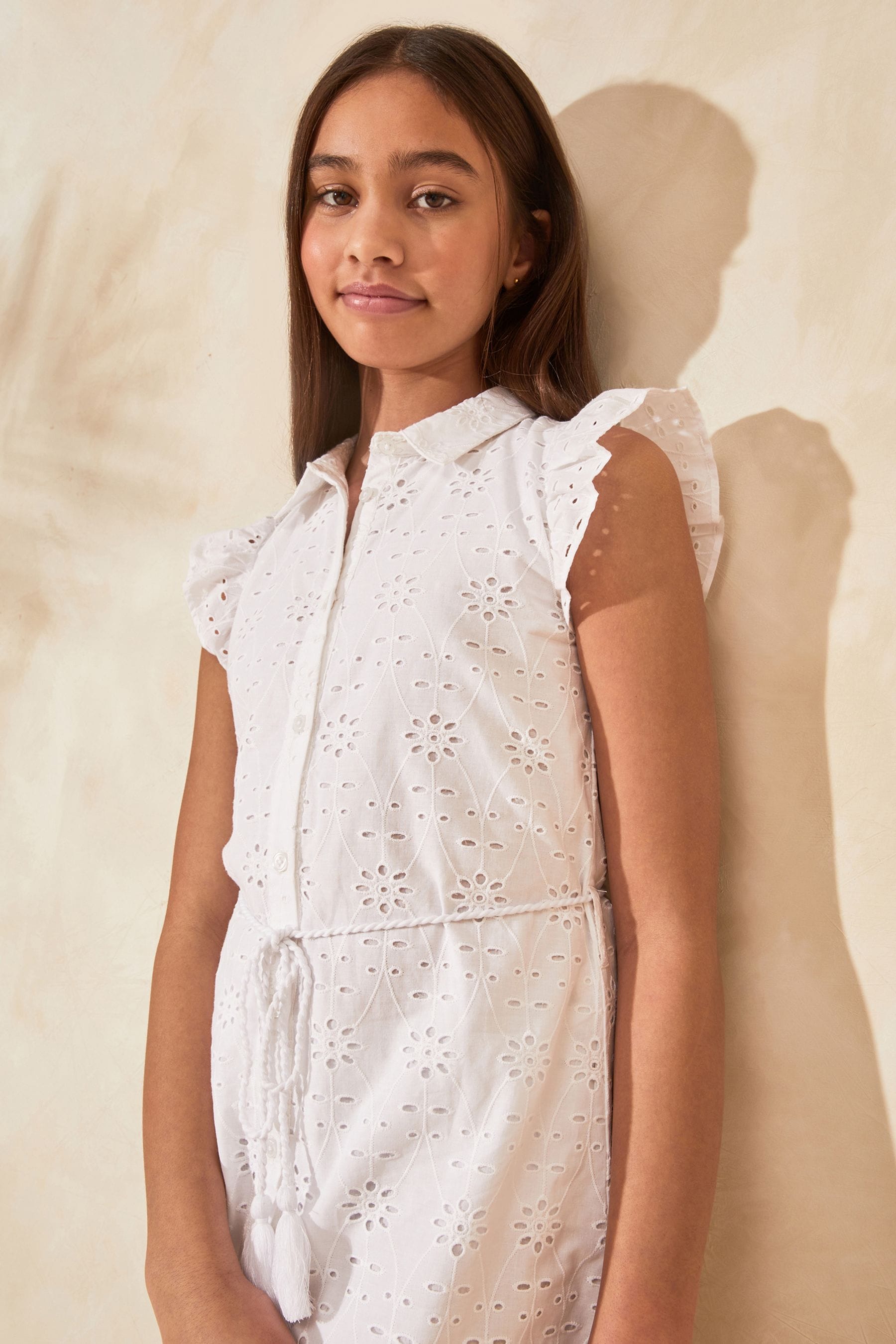 White Lipsy Broderie Shirt Dress (3-16yrs)