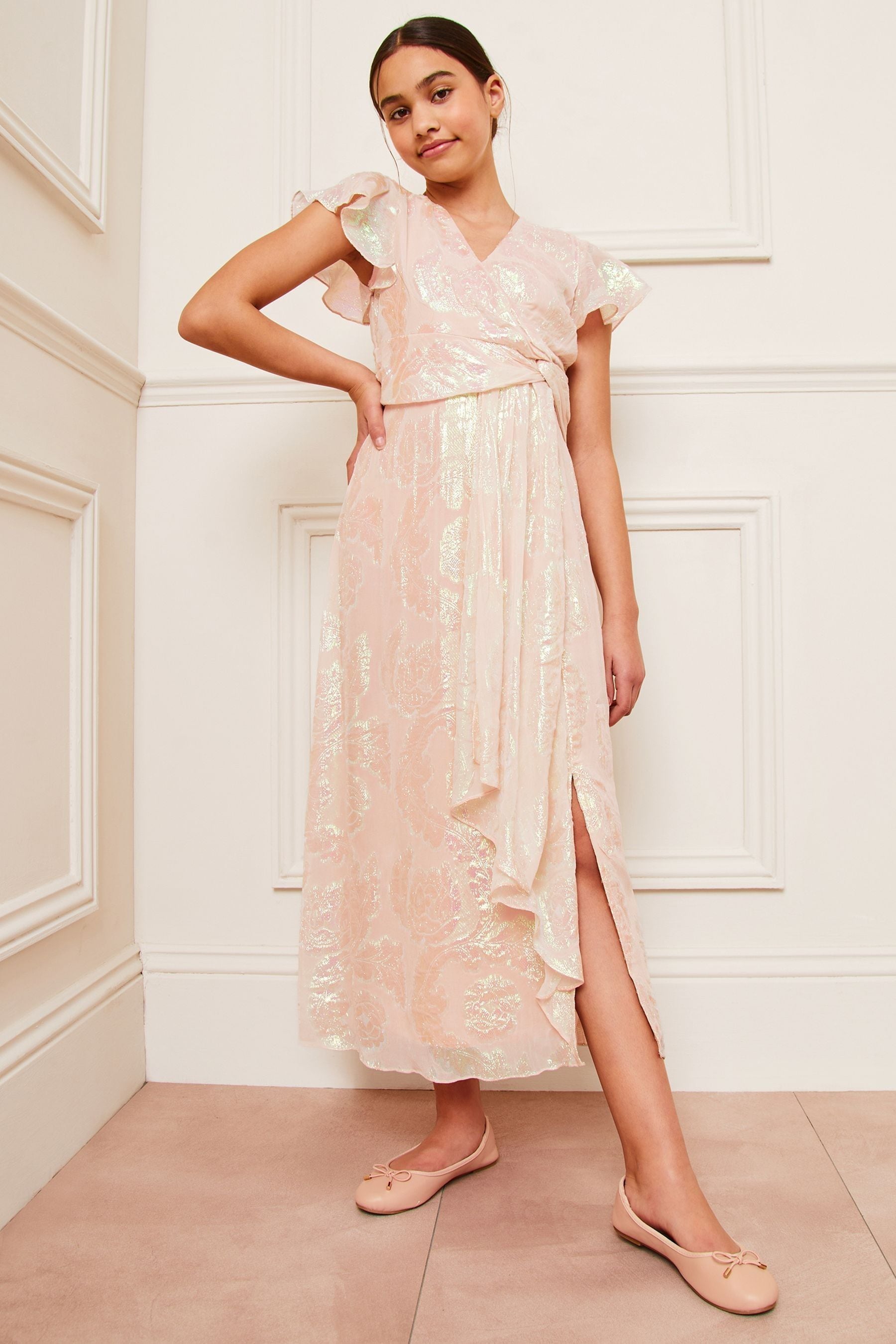 Pink Teen Metallic Occasion Maxi Dress (10-16yrs)