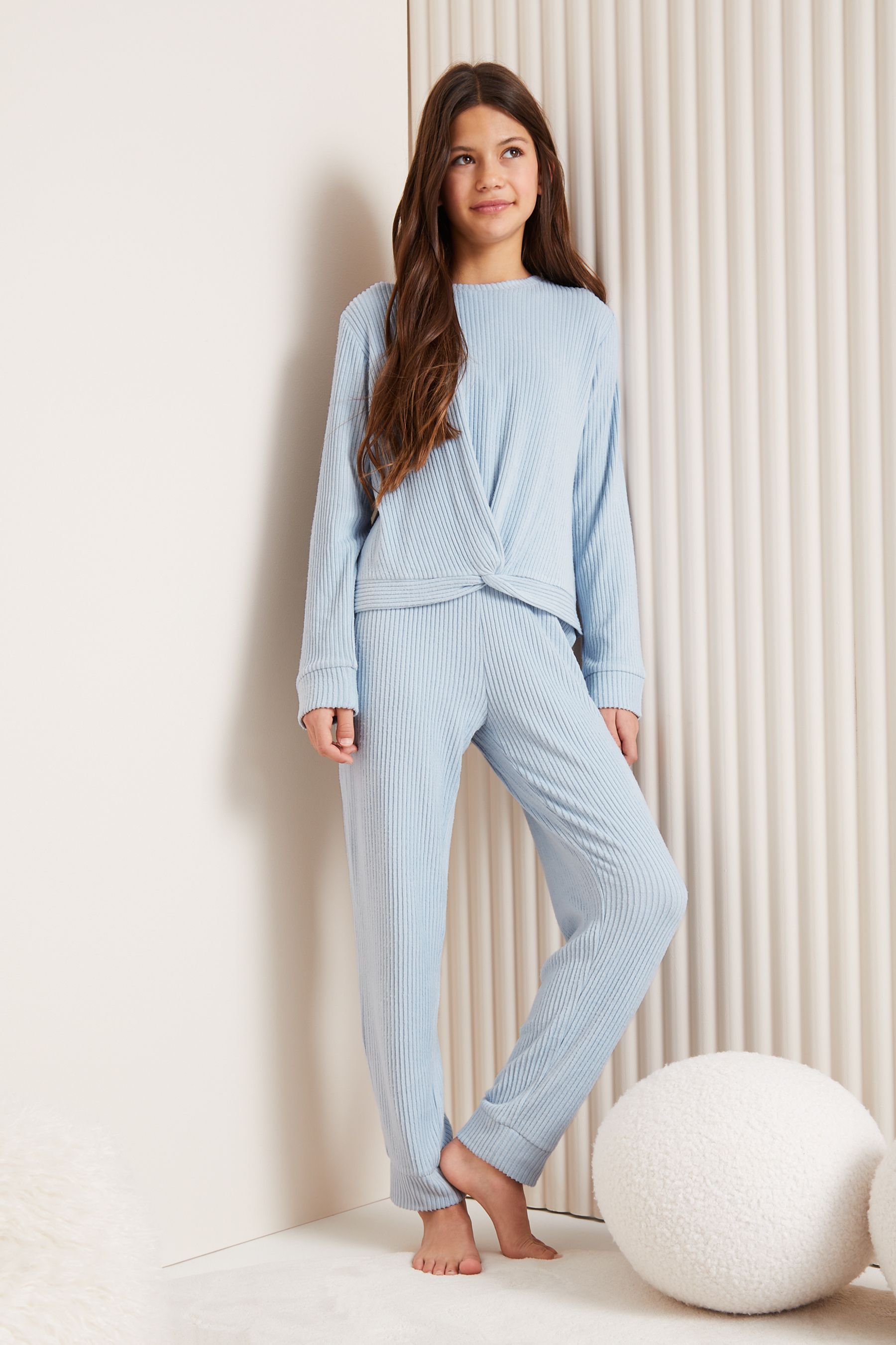 Light Blue Cosy Knot Front Pyjamas (5-16yrs)