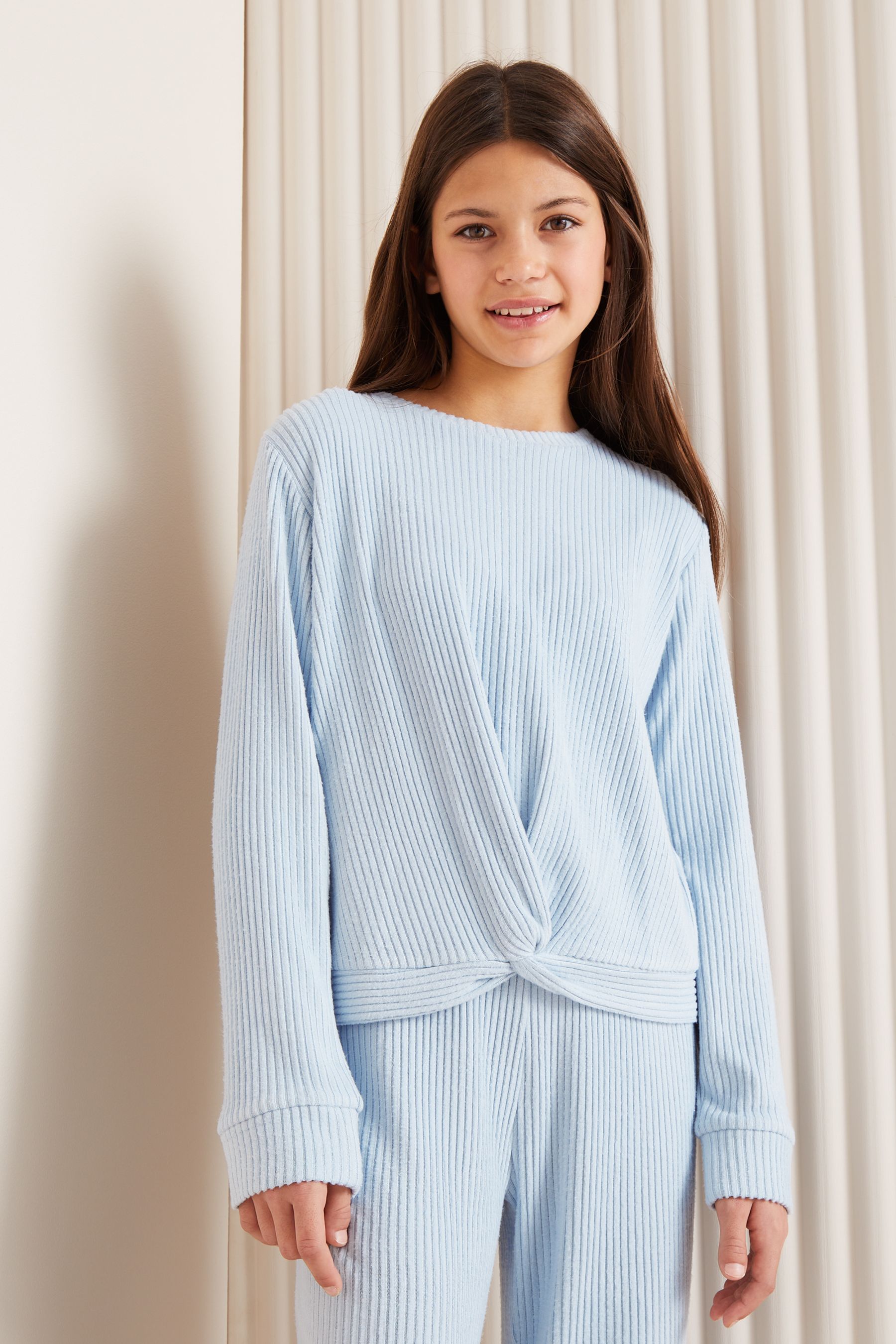 Light Blue Cosy Knot Front Pyjamas (5-16yrs)