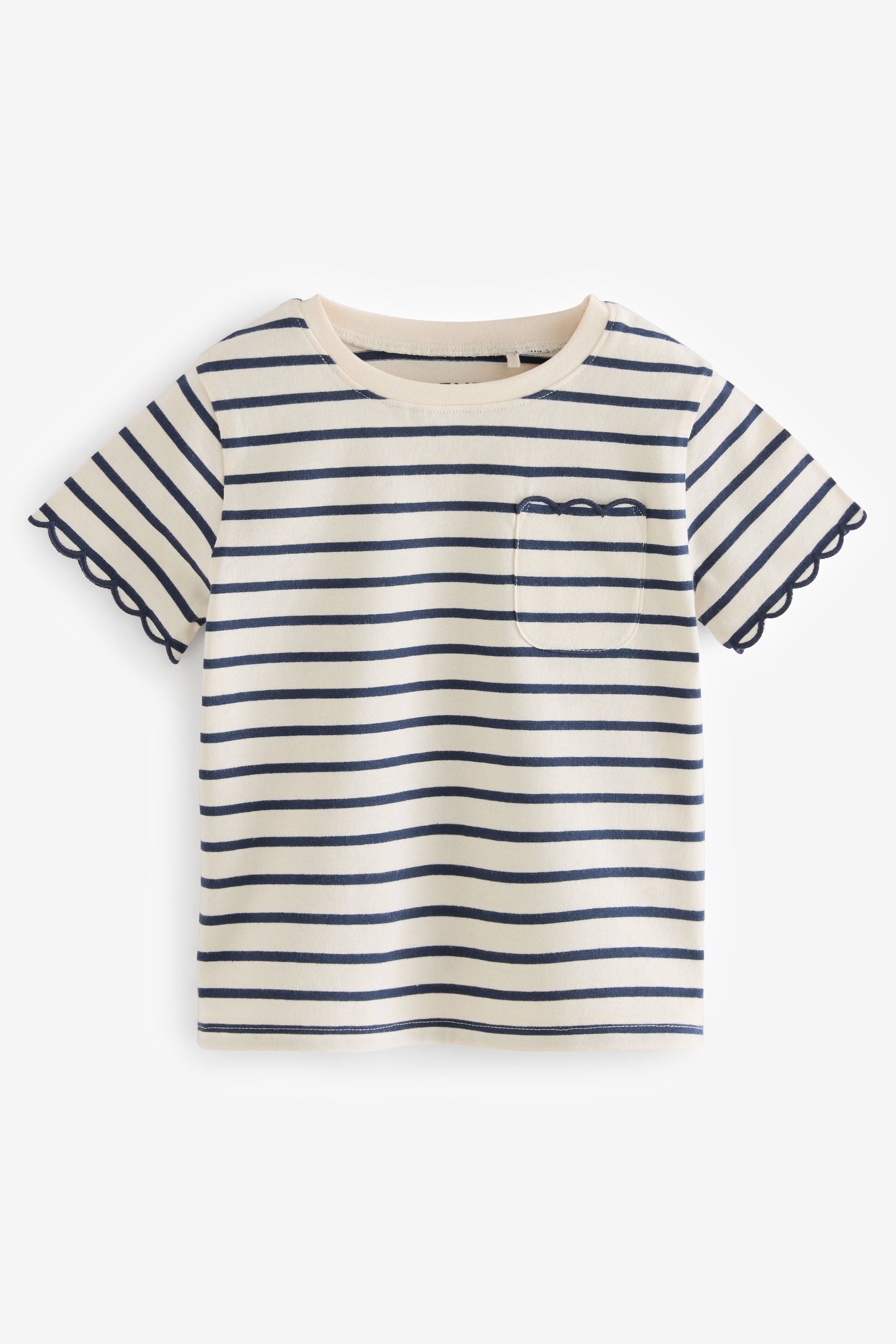 Pink/White/Stripe 100% Cotton Short Sleeve Cotton Scallop Edge T-Shirts 3 Pack (3mths-7yrs)