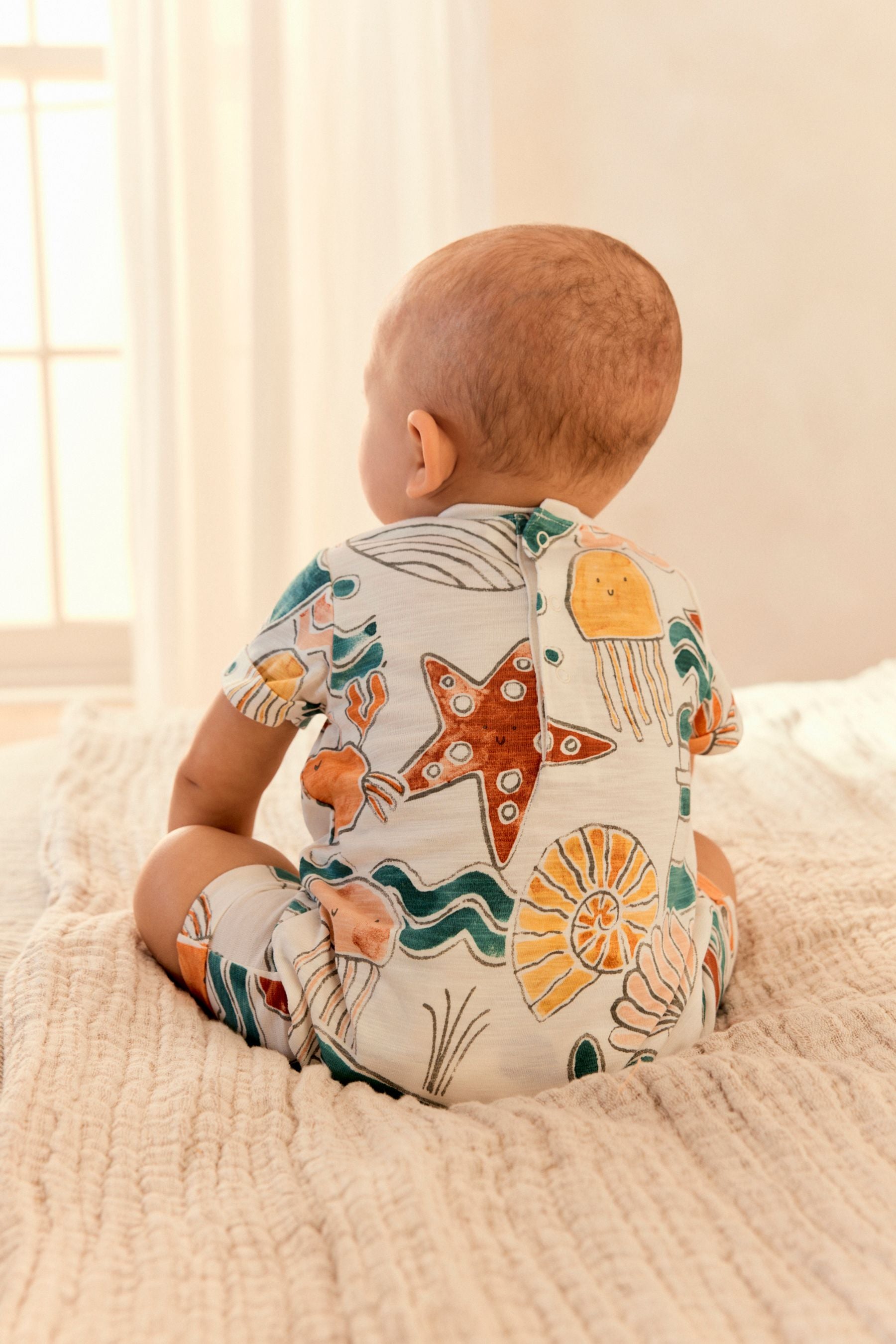 Multi Sea Character Baby Jersey Romper