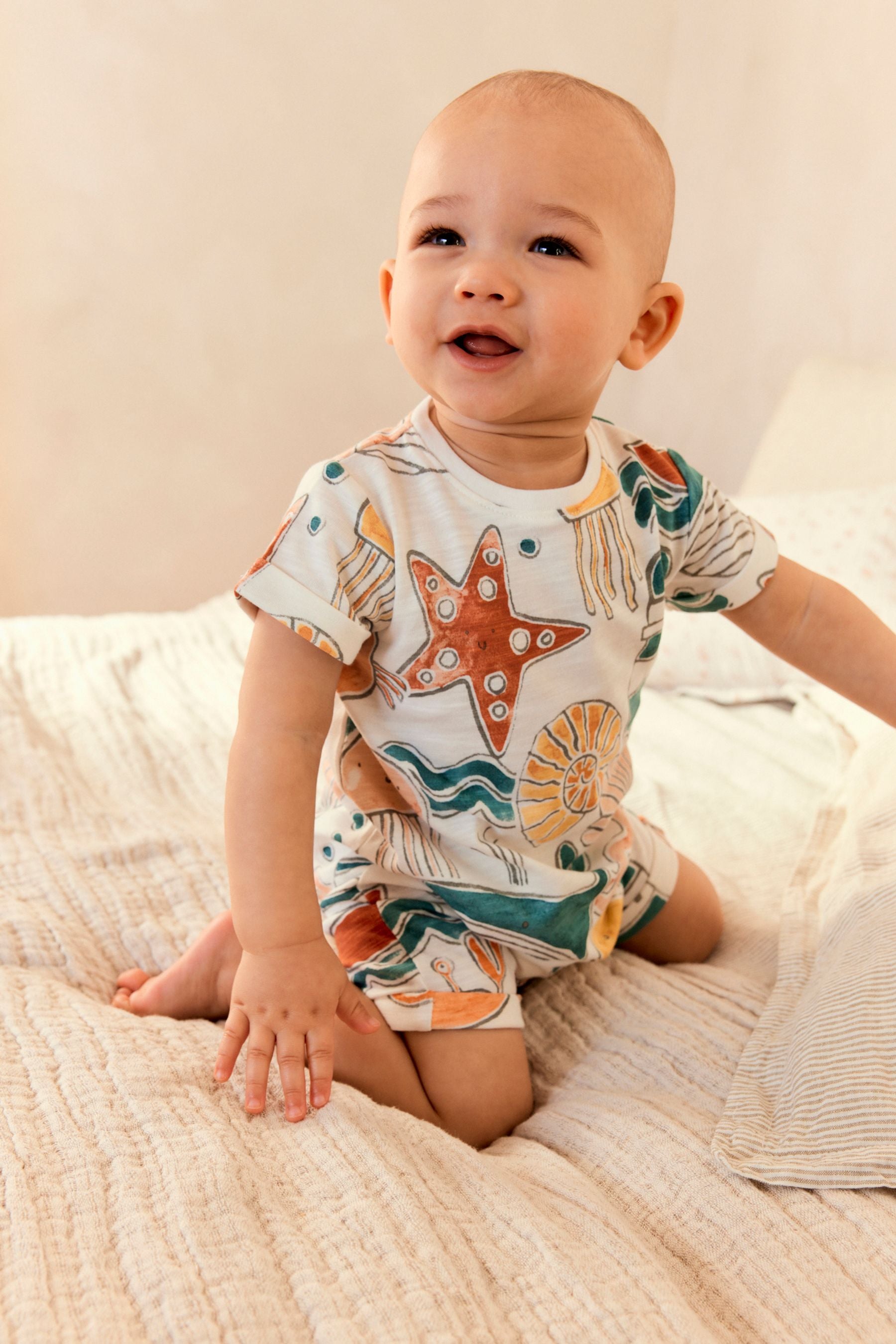 Multi Sea Character Baby Jersey Romper