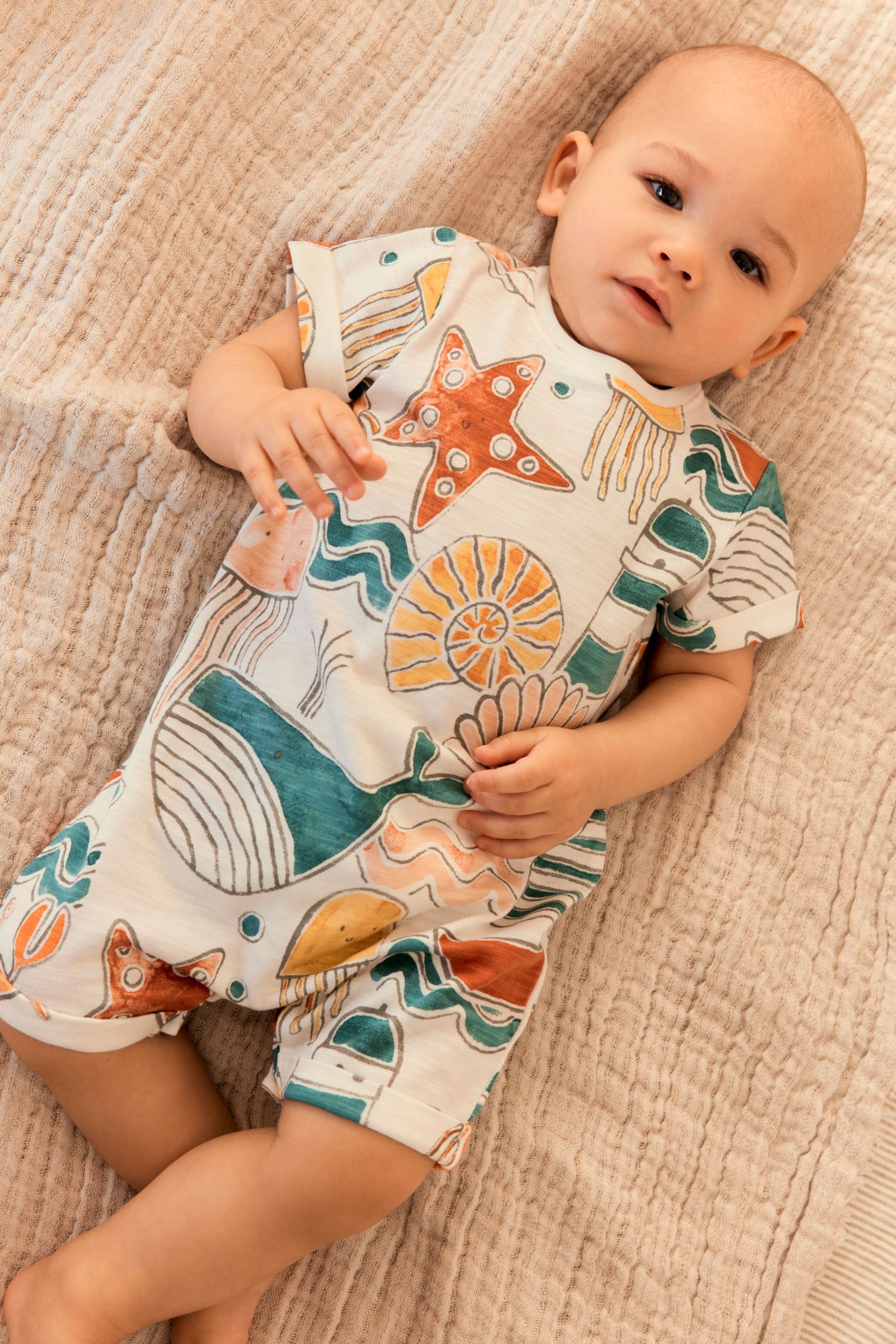 Multi Sea Character Baby Jersey Romper