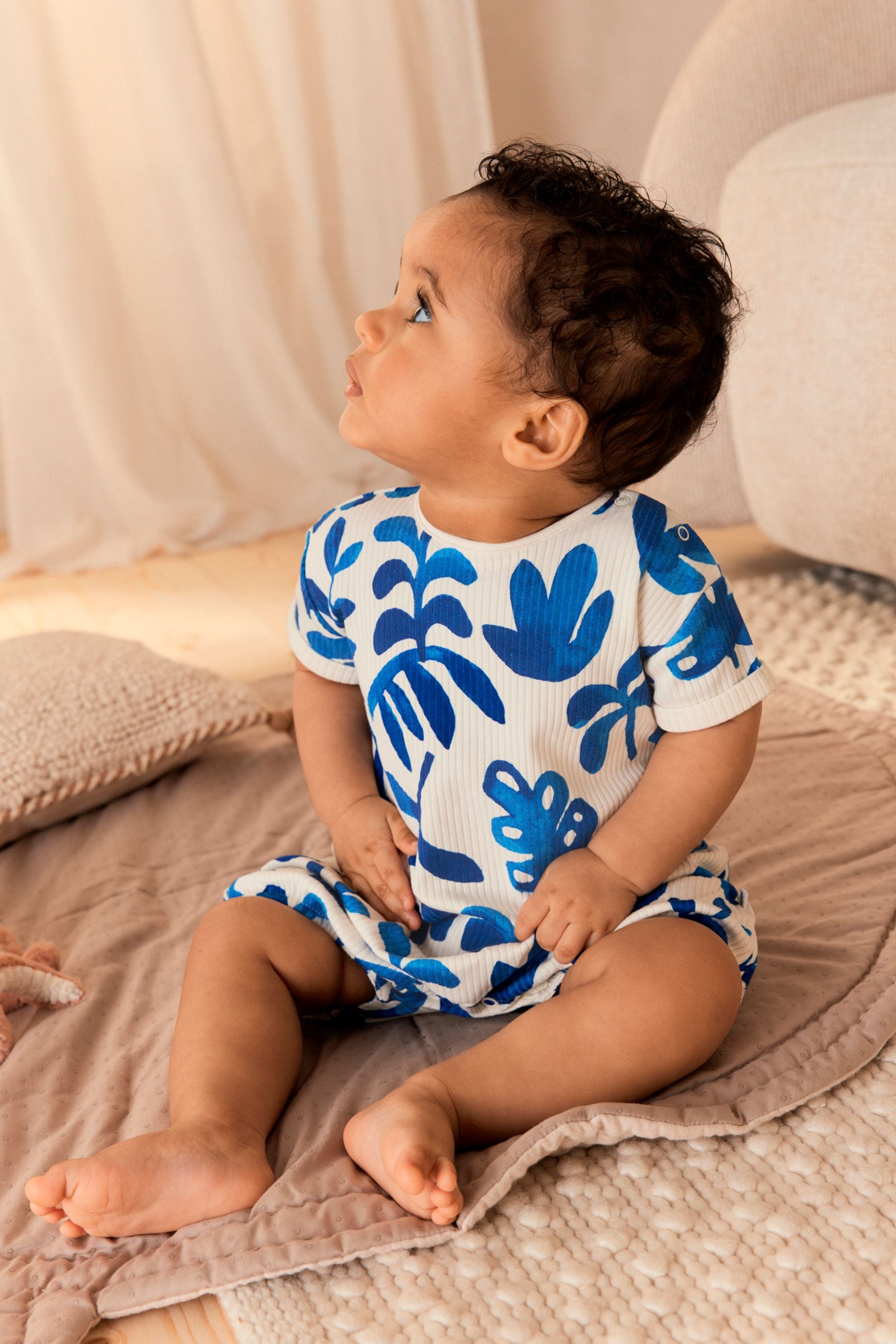 Blue/White Baby 100% Cotton Jersey Romper